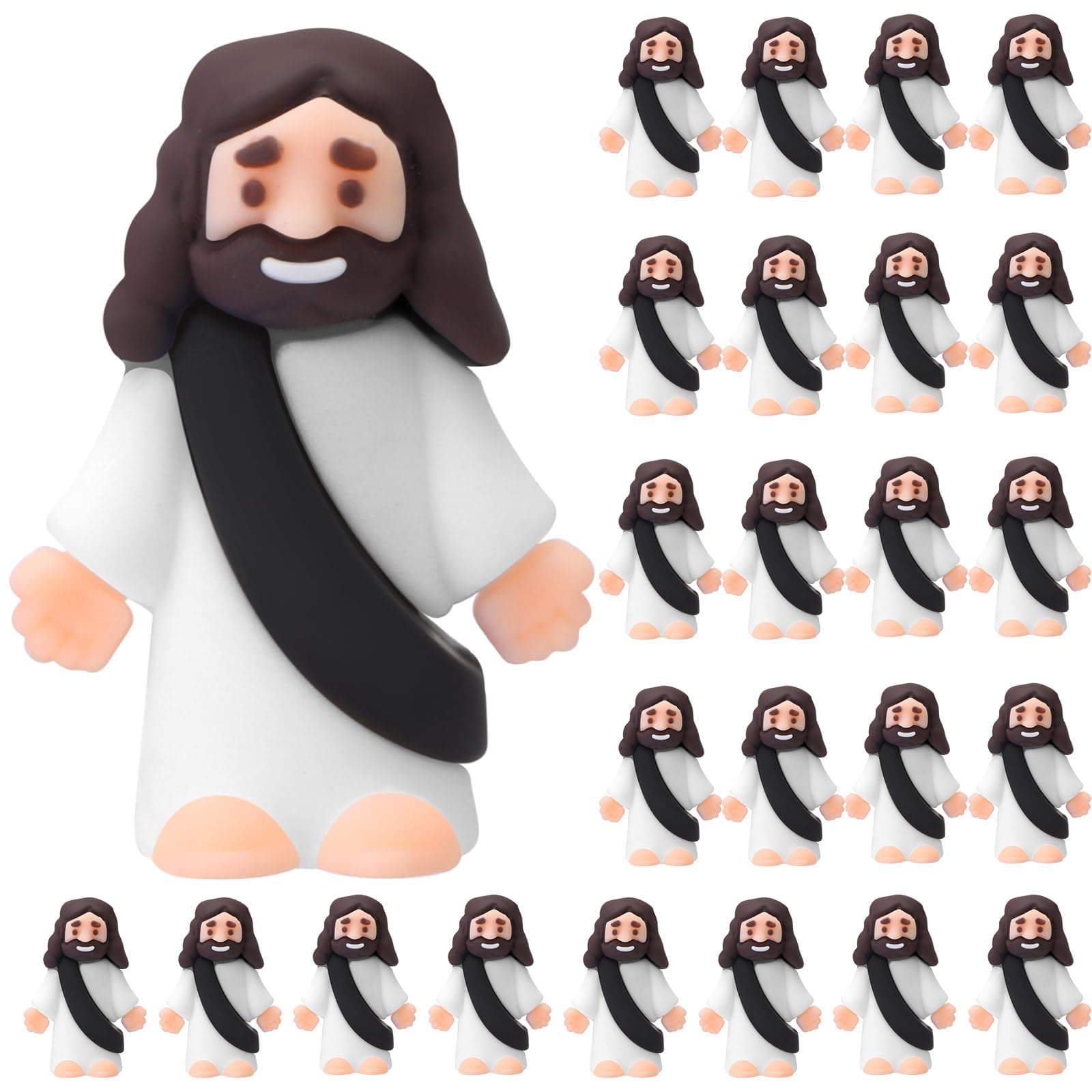 Bememo 25 Pcs Little Jesus Figures Original Design Mini Rubber Jesus Toys to Hide and Seek Religious Party Favors Sunday School Baptism Gifts(Black)