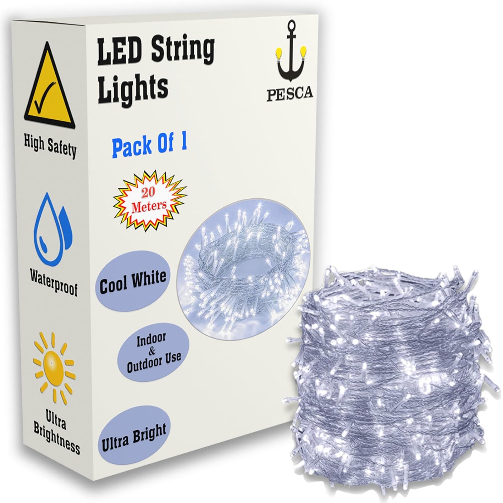 PESCA LED String Serial Lights 20 Meter/Copper Led Pixel String Light -Corded Electric (White)-Pack of 1