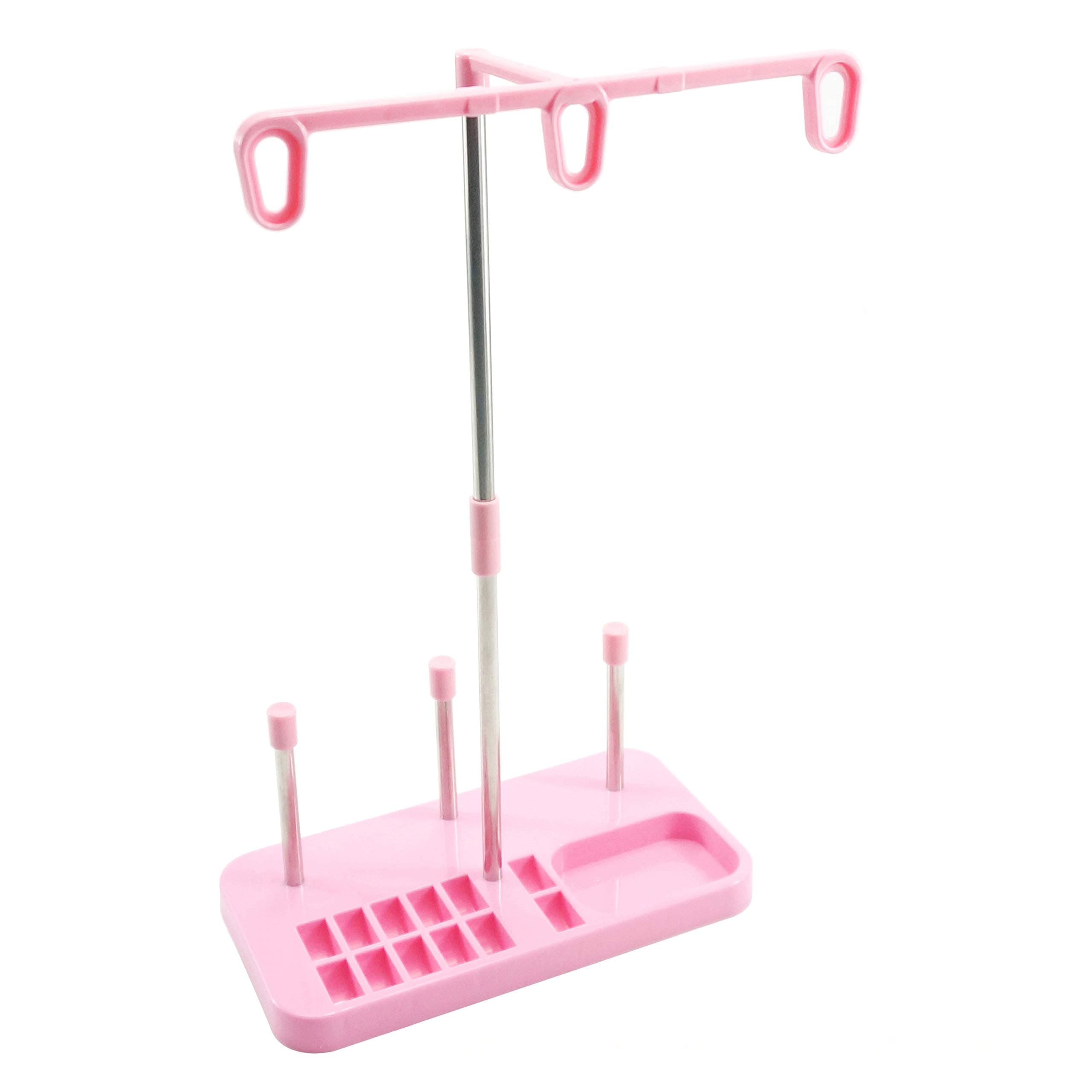 Light Weight Thread Stand - 3 Spools Holder for Domestic (Home-Base) Embroidery and Sewing Machines - Four Colors for Choices - Pink