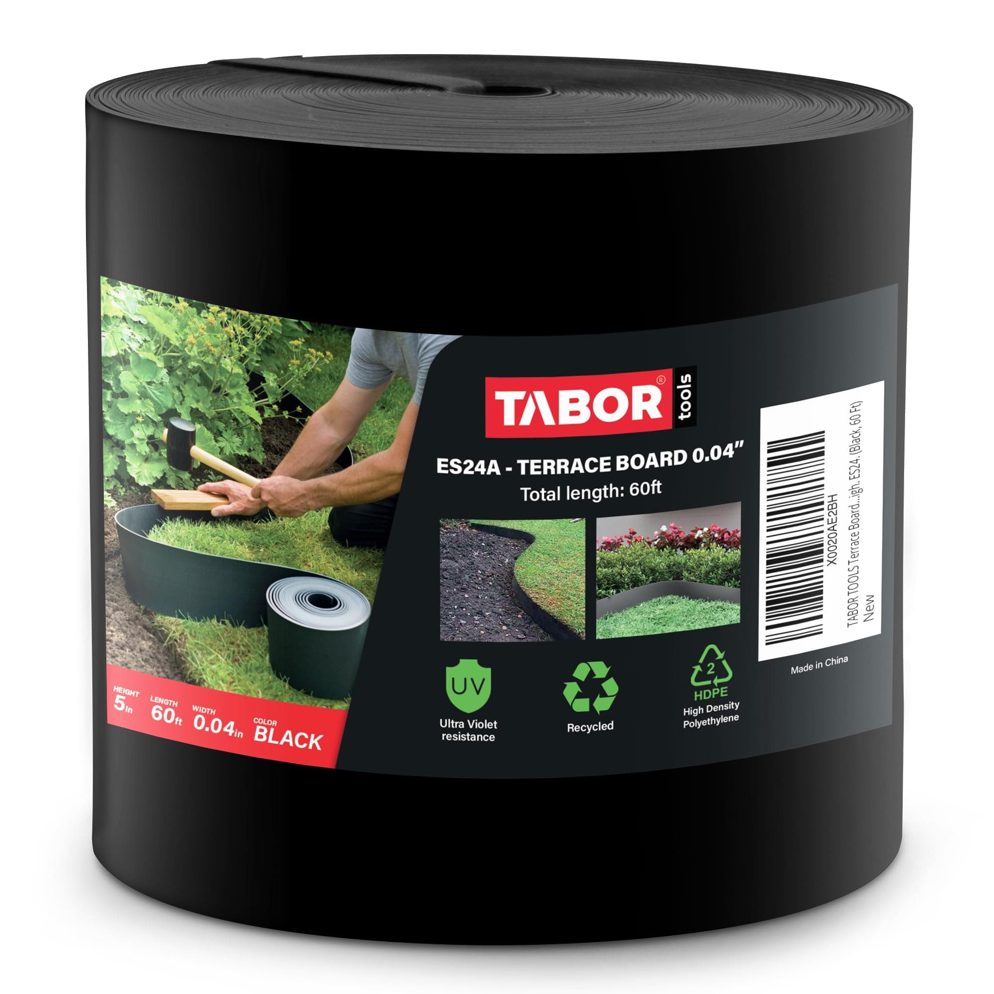 TABOR TOOLS 60 Ft Terrace Board, 5 Inch High, 0.04" Inch Thin, Landscape Edging Coil, Grass Barrier, Bender Board, Garden Liner, ES24. (Black)