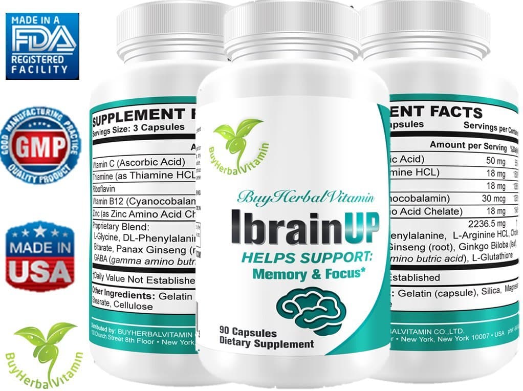 IbrainUP, for Memory, Focus and Concentration.Made with Clinically Approved Ingredients(Vitamins, Glycine, Phenylalanine, Arginine, Choline Bitarate, Panax Ginseng, Ginkgo Biloba, GABA, Glutathione)