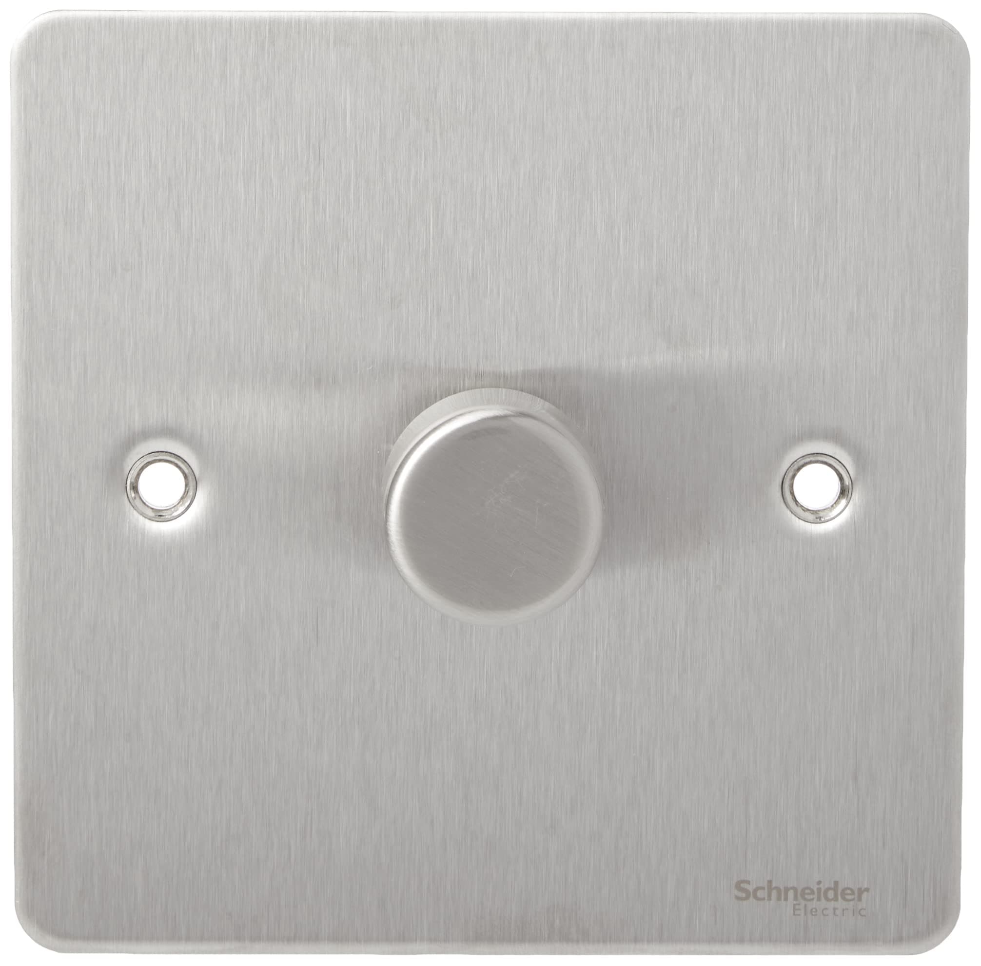 Schneider ElectricUltimate Flat Plate - Single 2 Way Dimmer Light Switch, Main & Low Voltage, 400W/VA, GU6212CSS, Stainless Steel