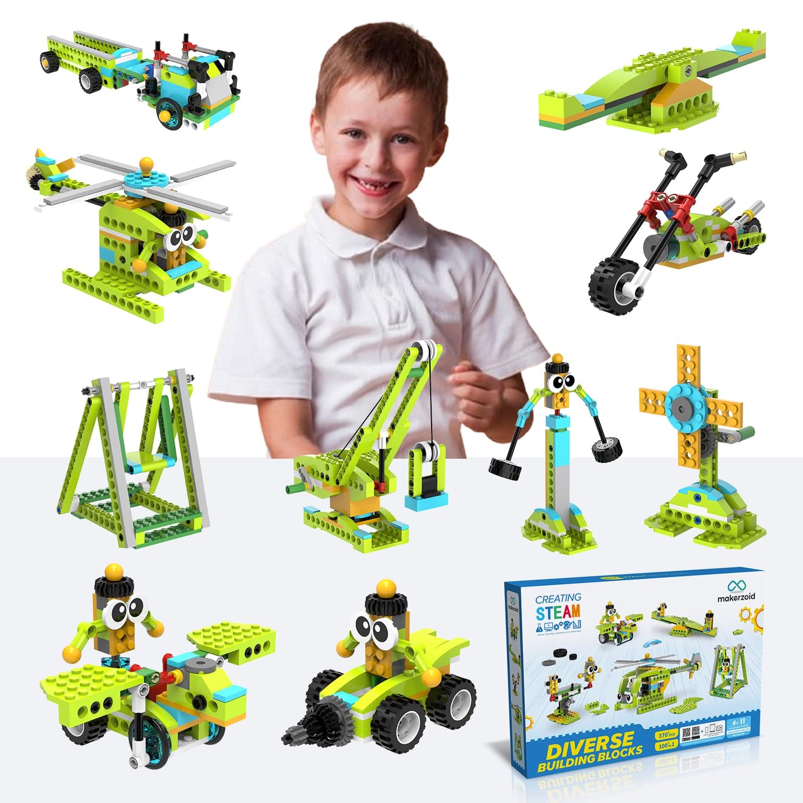 makerzoid Building Robot Kit, 370+ Educational DIY Building Blocks, 100+ Models STEM Robot Toy for Kids Ages 6+, Birthday Christmas Graduation Gift for Boys Girls