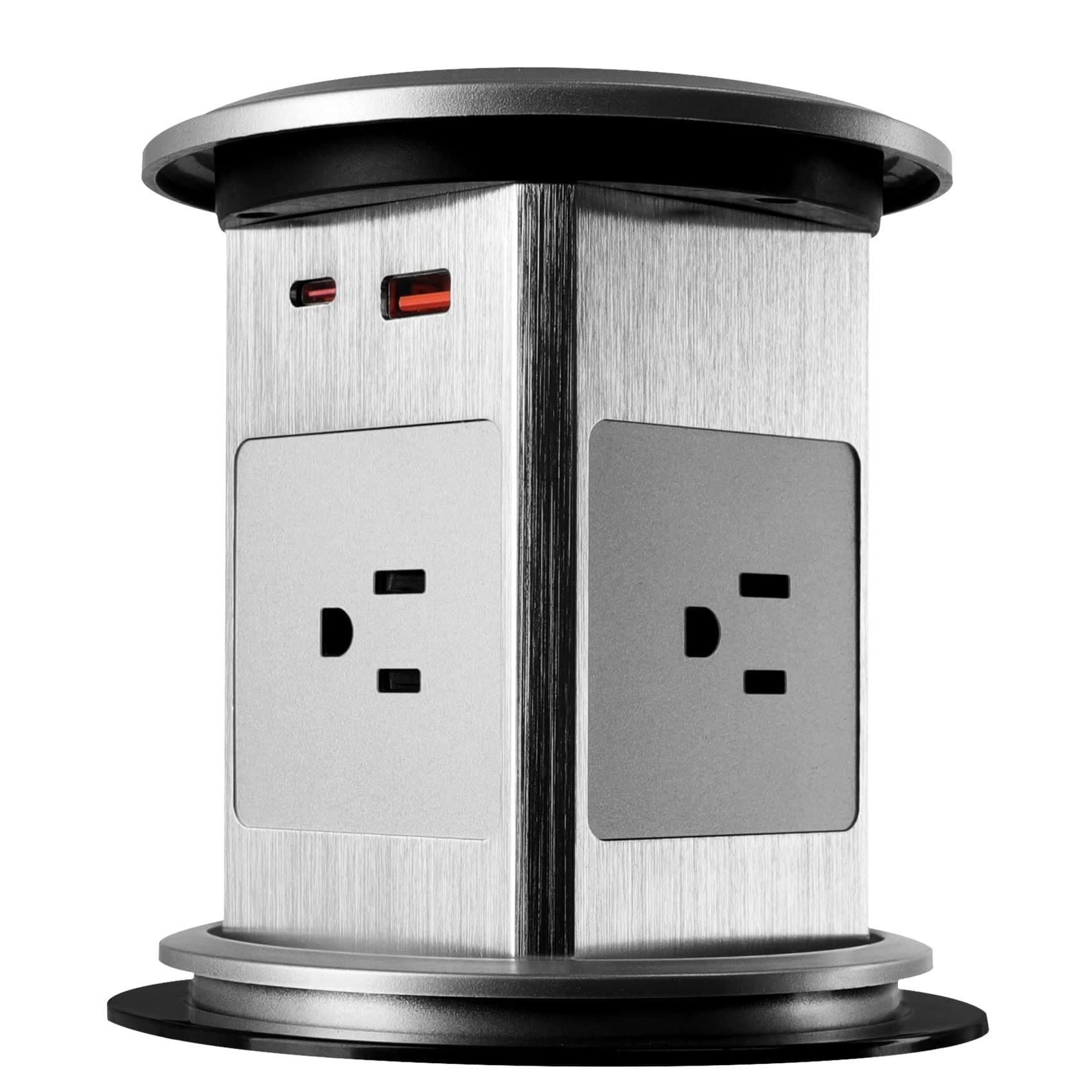 Automatic Pop Up Countertop Outlet, 3.9"Pop Up Outlet with USB C and USB A, Pop Up Outlet for Kitchen Countertop Splash Resistant Silver,Pop Out Outlet with 4 Outlets,1usb C and 1usb A