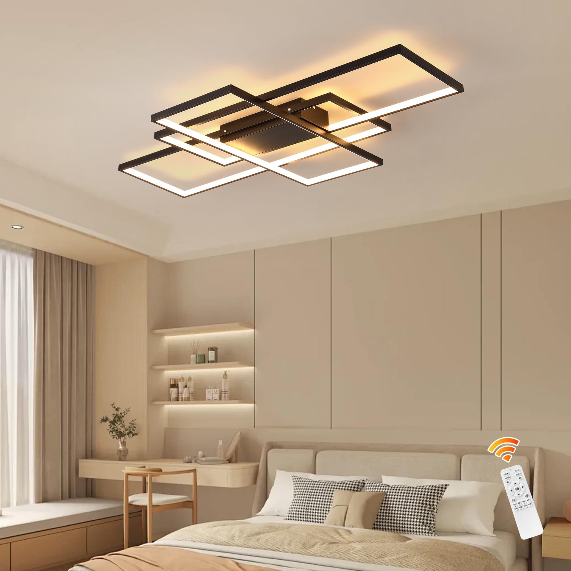 Jaycomey Dimmable Square LED Ceiling Lights, Ceiling Modern Light Acrylic Flush Mount Ceiling Lamps with Remote Control, 50W Black Ceiling Light Fixture for Living Dining Room Bedroom Kitchen