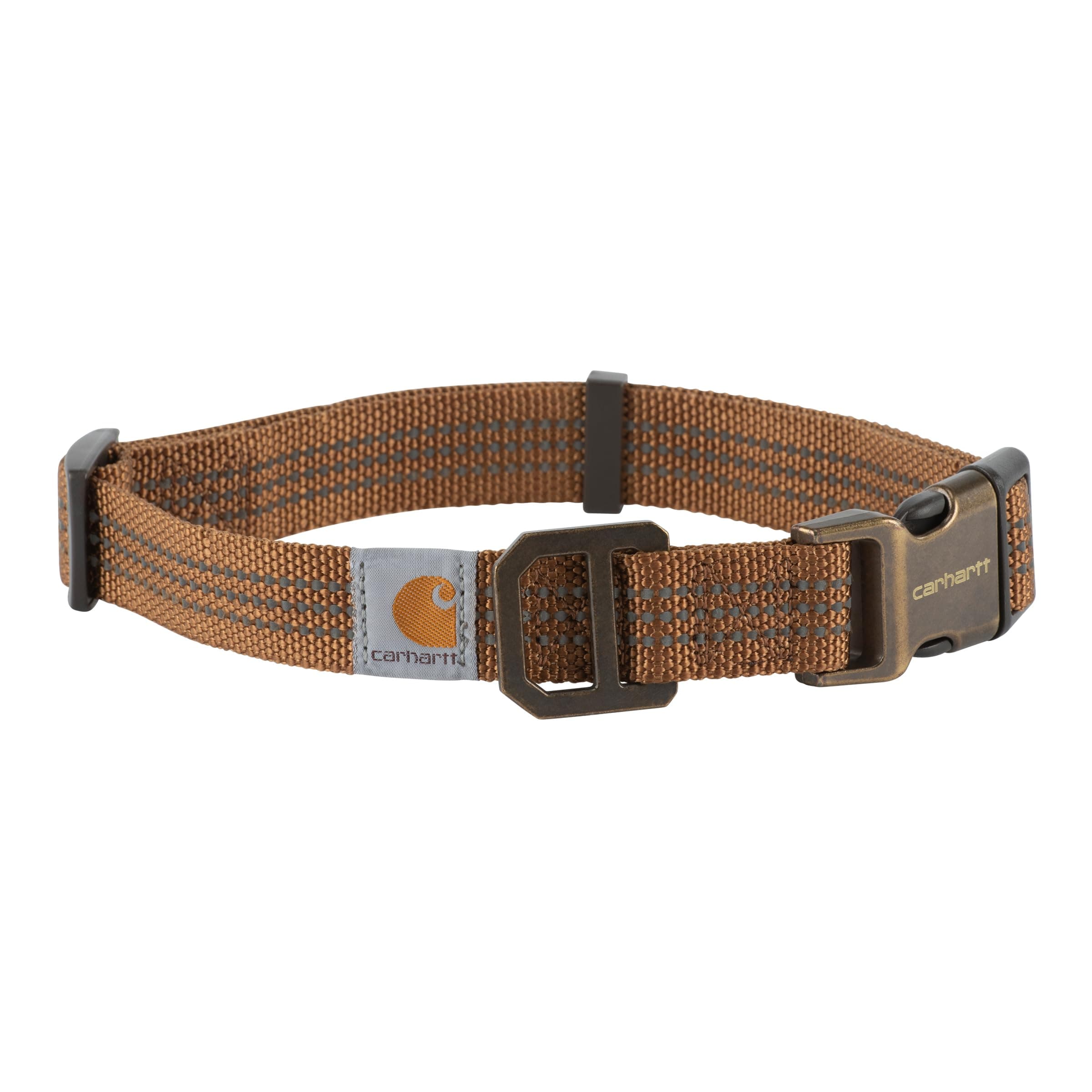 Carhartt Fully Adjustable Nylon Webbing Collars for Dogs, Reflective Stitching for Visibility, Carhartt Brown (Nylon Webbing), Medium