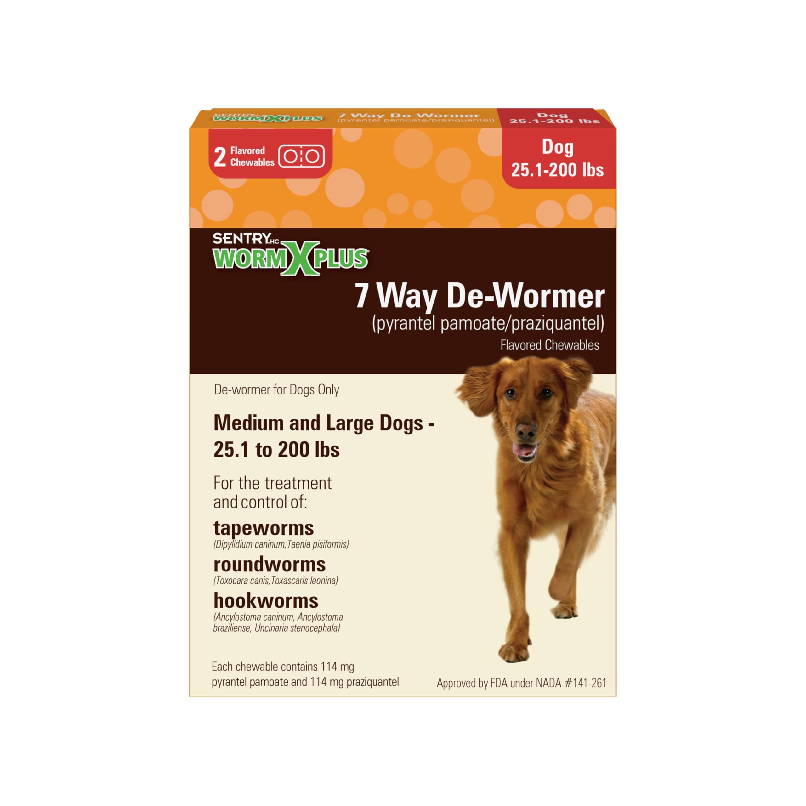 7 Way De-Wormer Chewables for Dogs - Tablets for Medium & Large Dogs (Over 25 lbs) (pyrantel pamoate/praziquantel), 2 Count