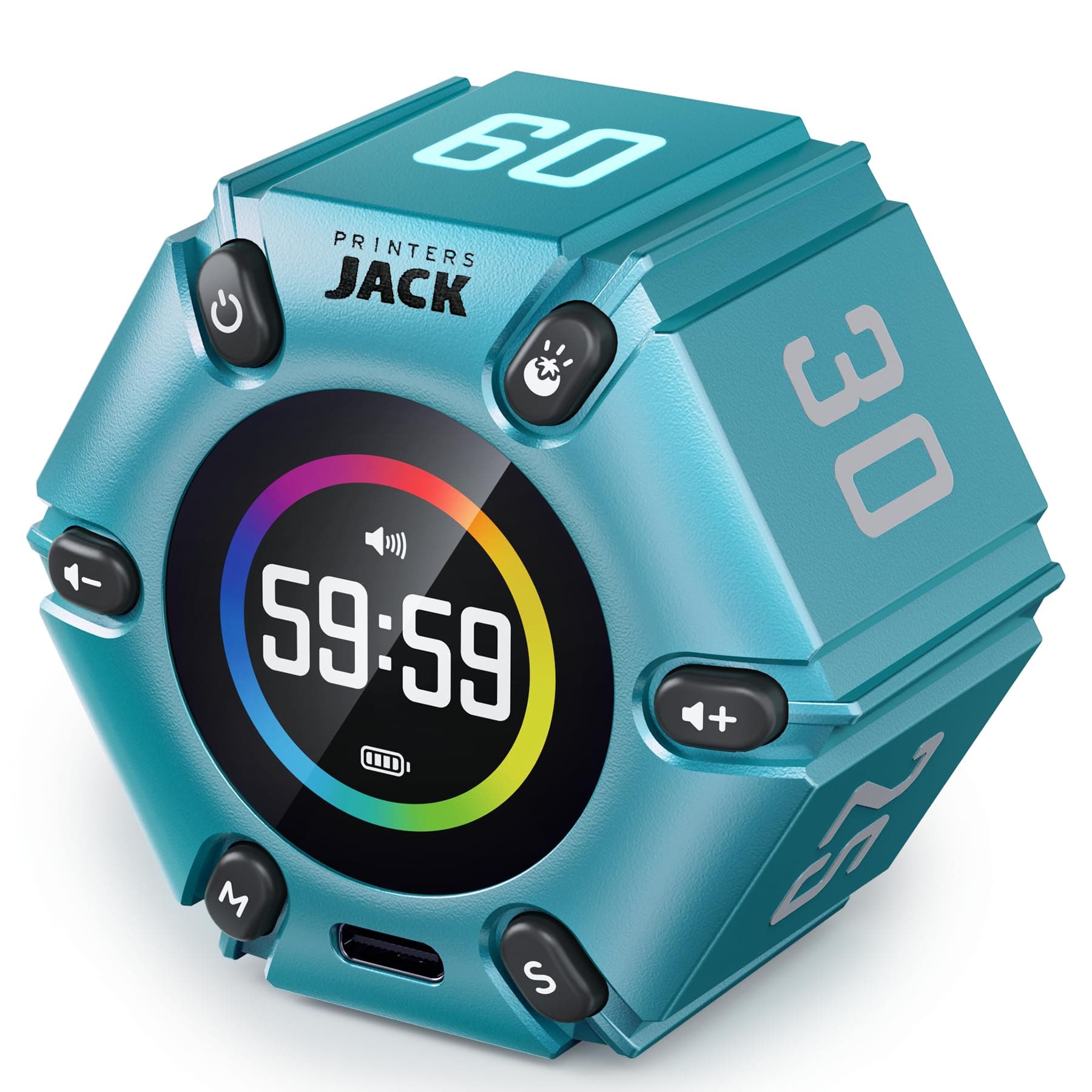 Pomodoro Timer, Magnetic Visual Timer with Flip Countdown, Silent & Alarm, Tools for Anyone, Cube Digital Timer for for Work, Kitchen Cooking, Study, 3/5/10/25/30/60min & Custom Countdown - Turquoise