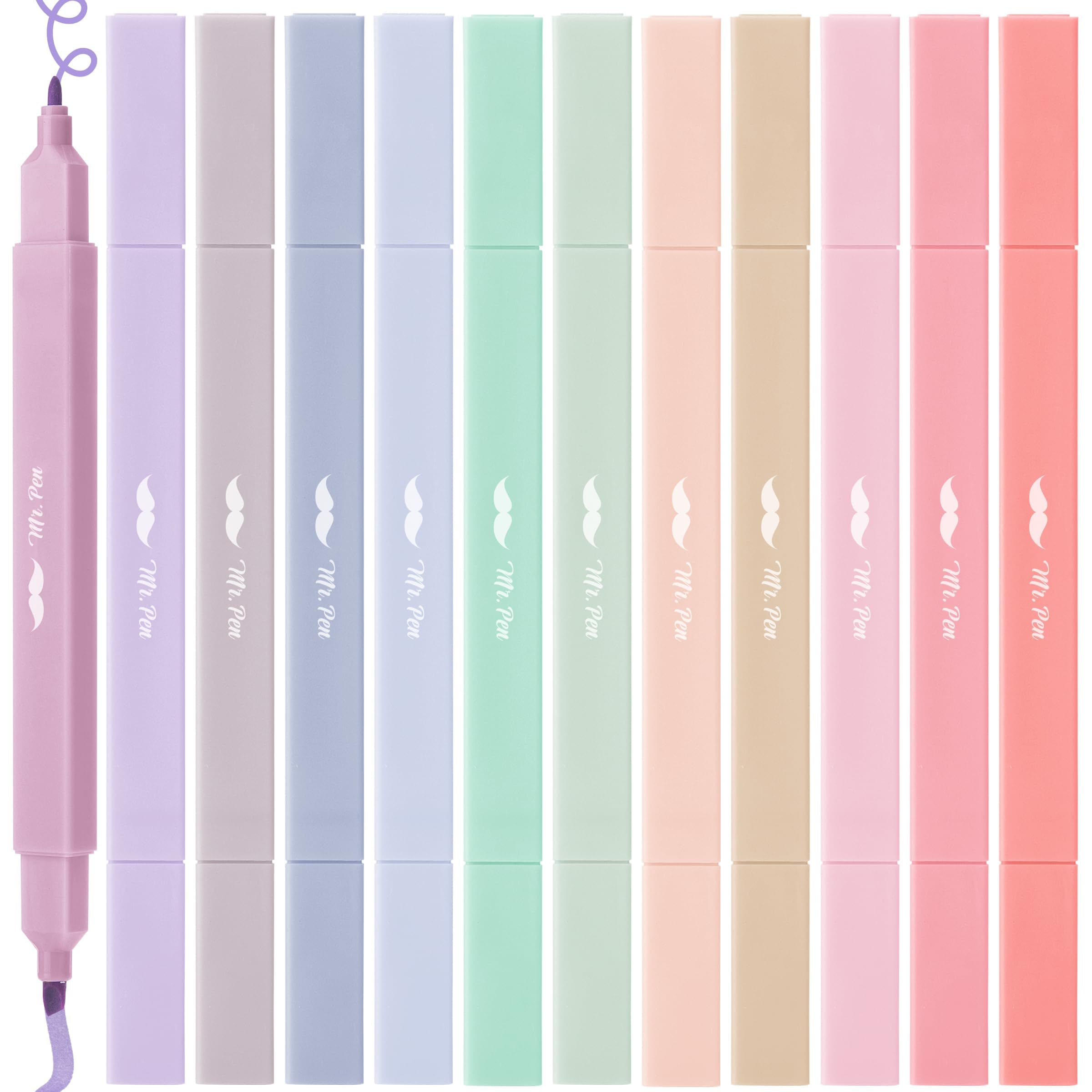 Dual Tip Aesthetic Highlighters, 12 pcs, Chisel & Fine Tip, Cute Highlighters Assorted Colors for Journaling, Highlighting, Underlining, Fast Dry, Back to School Supplies