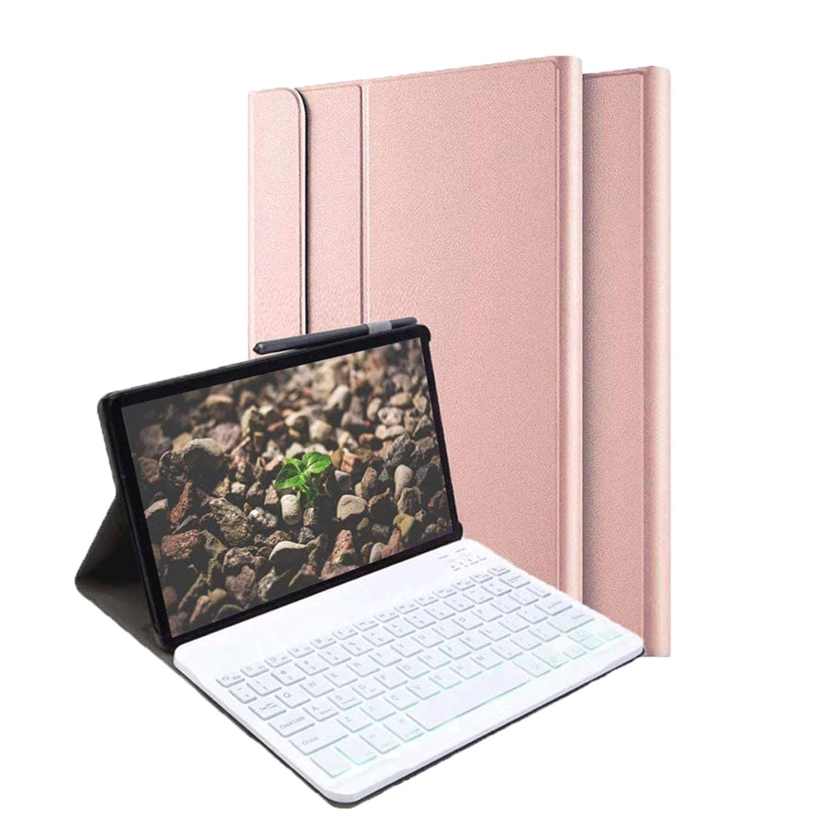 Keyboard Case for Samsung Galaxy Tab S6 10.5 with S Pen Holder, 7 Colors Backlit Removable Wireless Keyboard with PU Leather Cover for Samsung Galaxy Tab S6 T860/T865/T867 10.5 Inches, Rose Gold