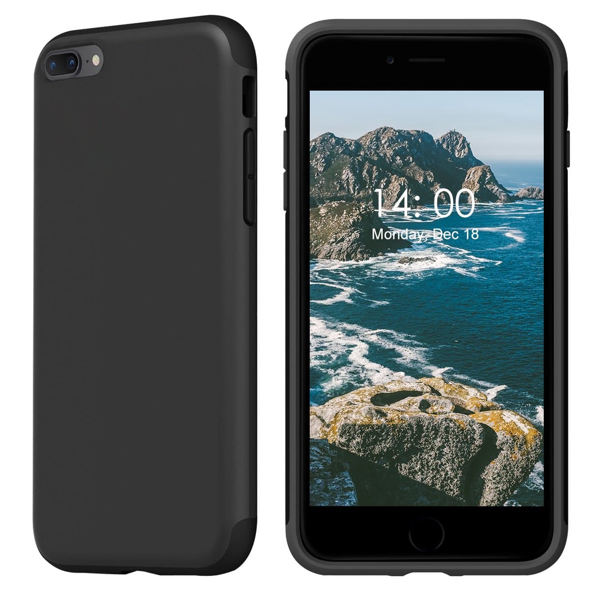 KUUFER Two-Layer Defender Case with Matte Surface Great for Grip for Apple iPhone 7 Plus, iPhone 8 Plus (Black)