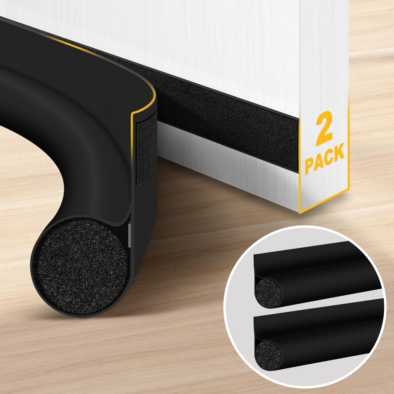 HomeProtect Door Draft Stopper 2 Pack Adjustable, Door Sweep for Bottom of Door, Weather Stripping Door Seal Interior & Exterior, Block Cold Air, Sound Light Dust, Easy to Install,36” Black