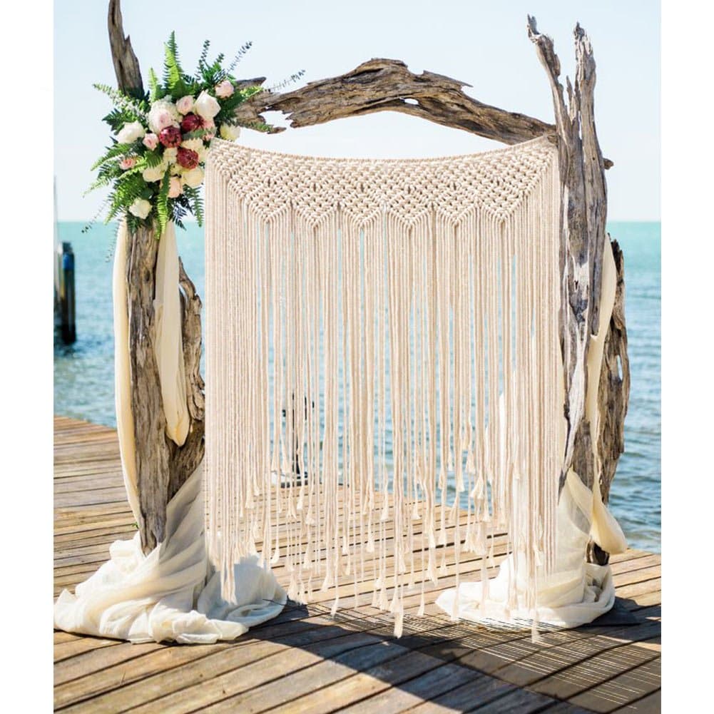 Macrame Wall Hanging (39 x 45inch) Handmade Cotton Wedding Backdrop Large Woven Tapestry for Indoor Outdoor Boho Wedding Decoration