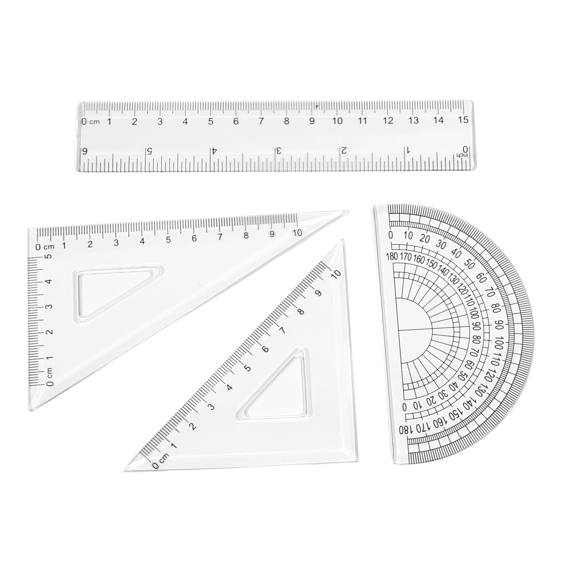 8Pcs Ruler Set | 15cm Geometry Set 15cm Ruler 180 Degree Protractor 45 and 60 Degree Set Squares | Protractor Set Ruler Set for Secondary School