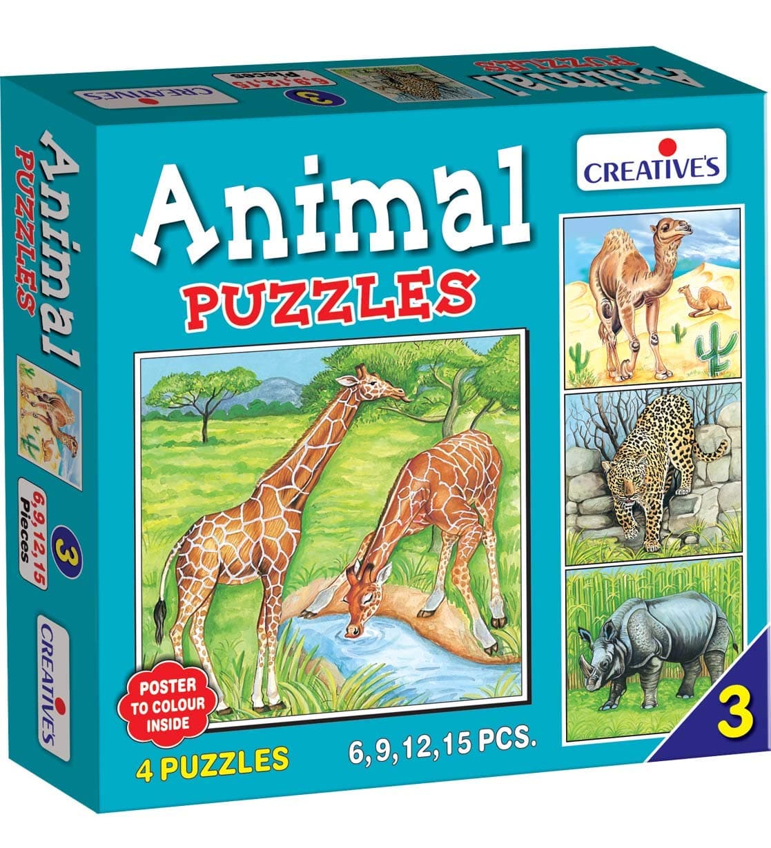 Creative Educational Number 3 Animal Puzzle (15-Piece)