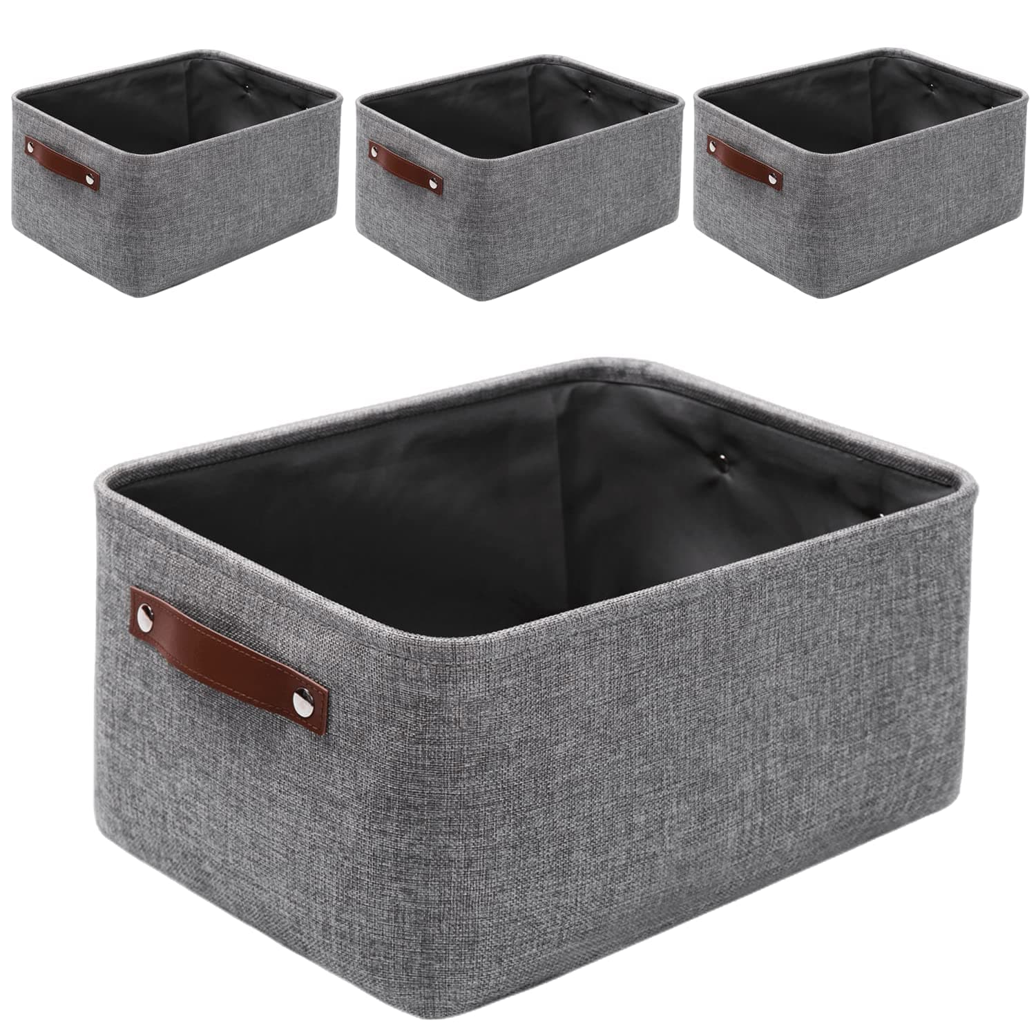 MangataFabric Storage Boxes,[4 Pack] Thicken Canvas Storage Basket with Handles for Underwear, Clothes, Towel (Large, Grey)
