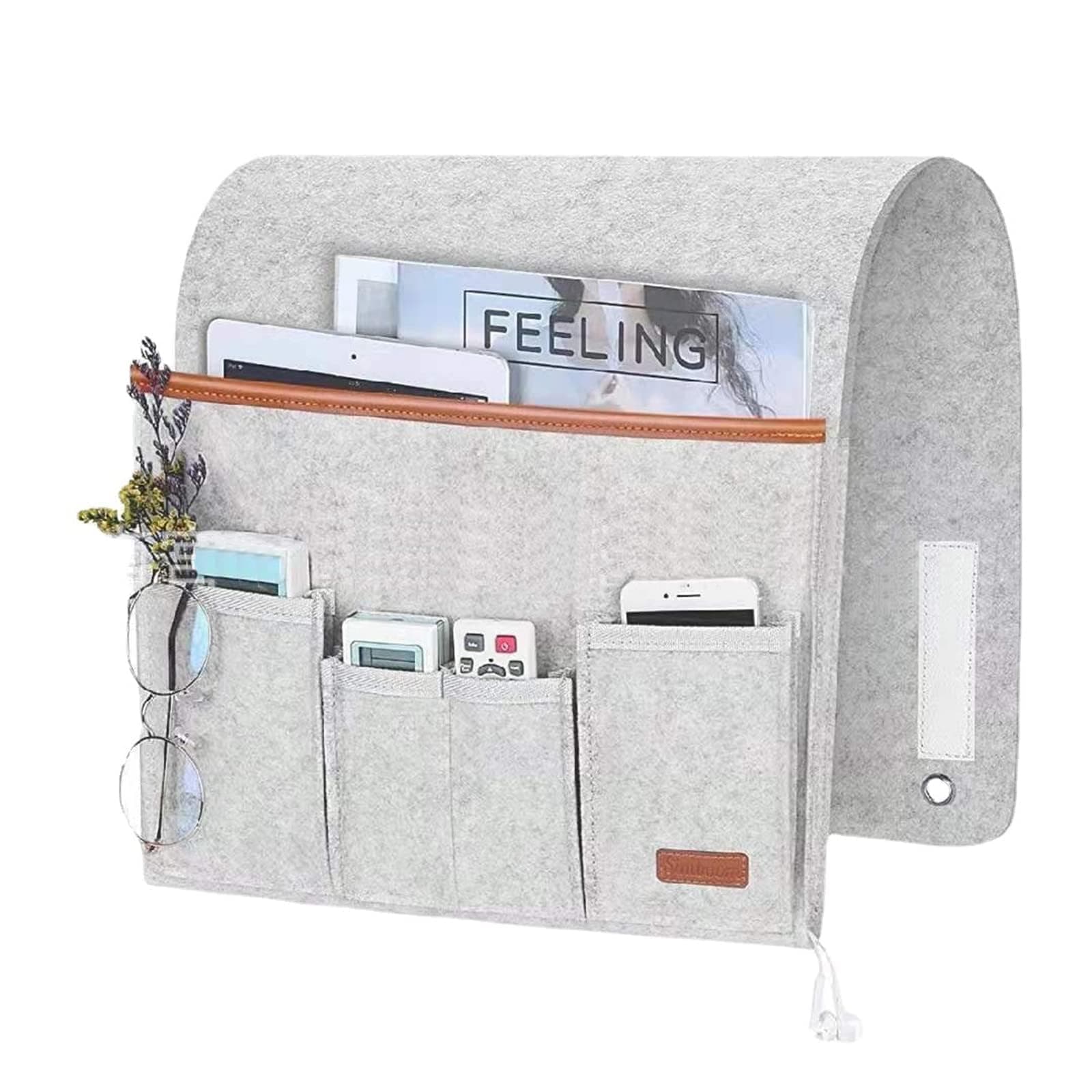 X spring Sofa Armrest Organizer, Sofa Chair Armrest Organizer with 5 Pockets, Hanging Sofa Caddy Storage Bag with Long Flap, Non-slip Remote Control Holder for Tablet, Phone, Magazine, Glasses, Coffee