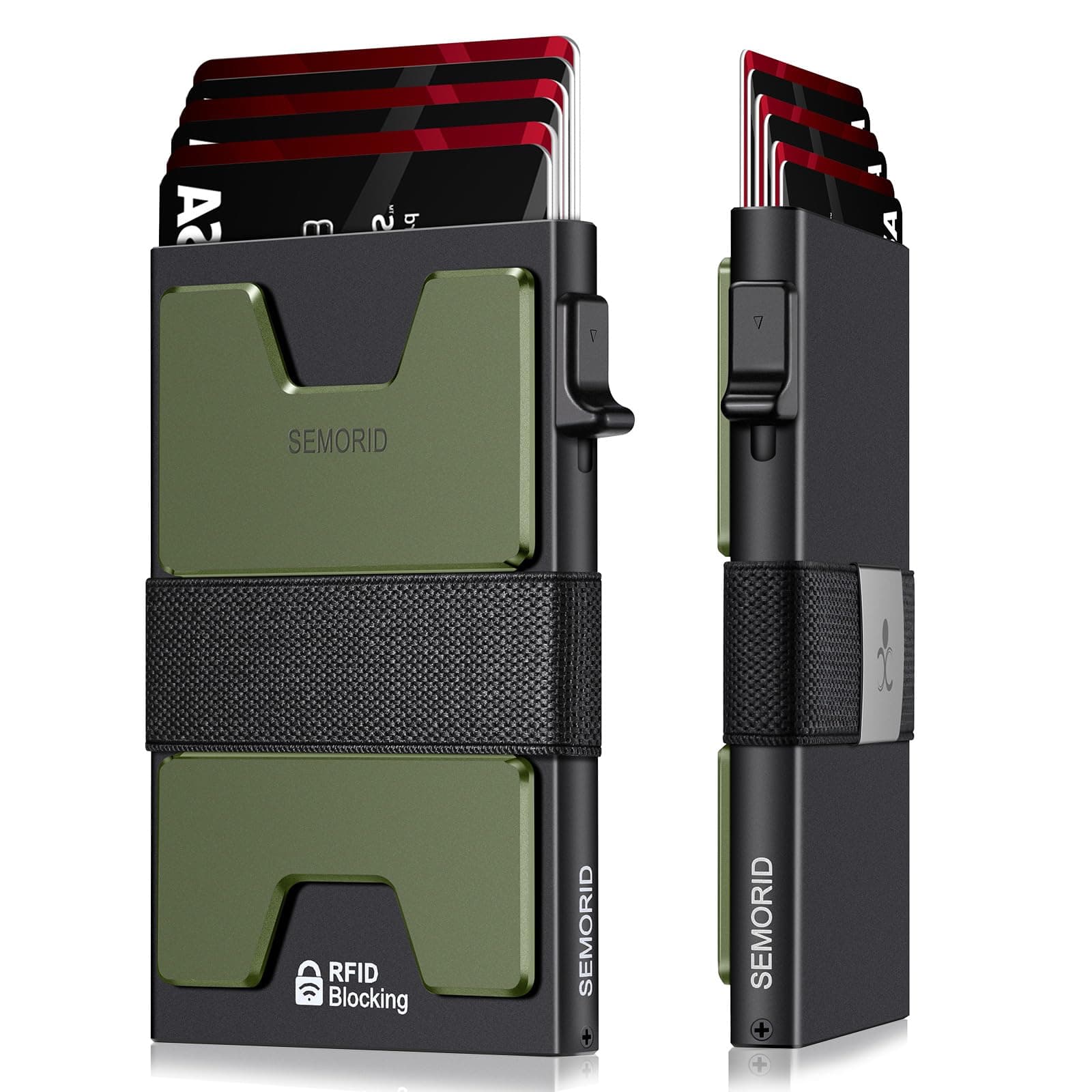 SEMORID Slim Wallet for Men, RFID Blocking Mens Wallets, Minimalist Pop Up Men's Credit Card Holder, Sturdy Metal Card Case with Cash Strap - 12+ Cards Capacity