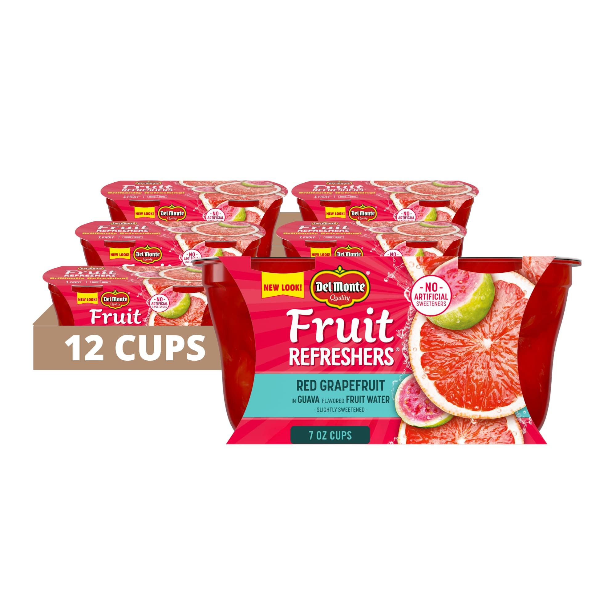 Del Monte Refreshers Red Grapefruit in Guava Fruit Water Cups, 7 Ounce (2 Count per Pack, Pack of 6)