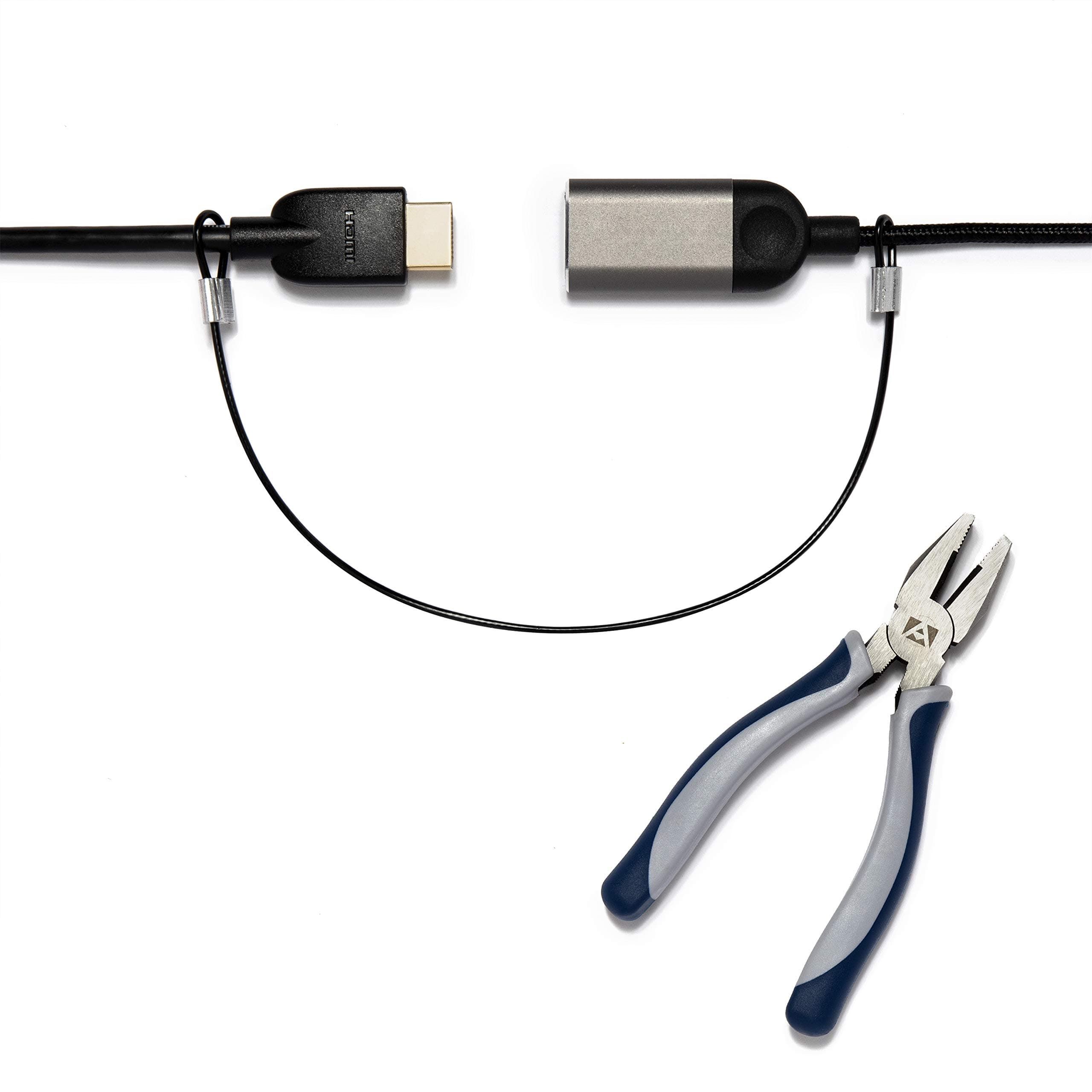 Heavy Duty Cable Lock: A Tamper-Resistant, Pre-Assembled Stainless Cable Tether Kit for Computers, Adapters & Dongles - Includes a Free Crimping Tool for Easy Installation (Black, 10 Pack)