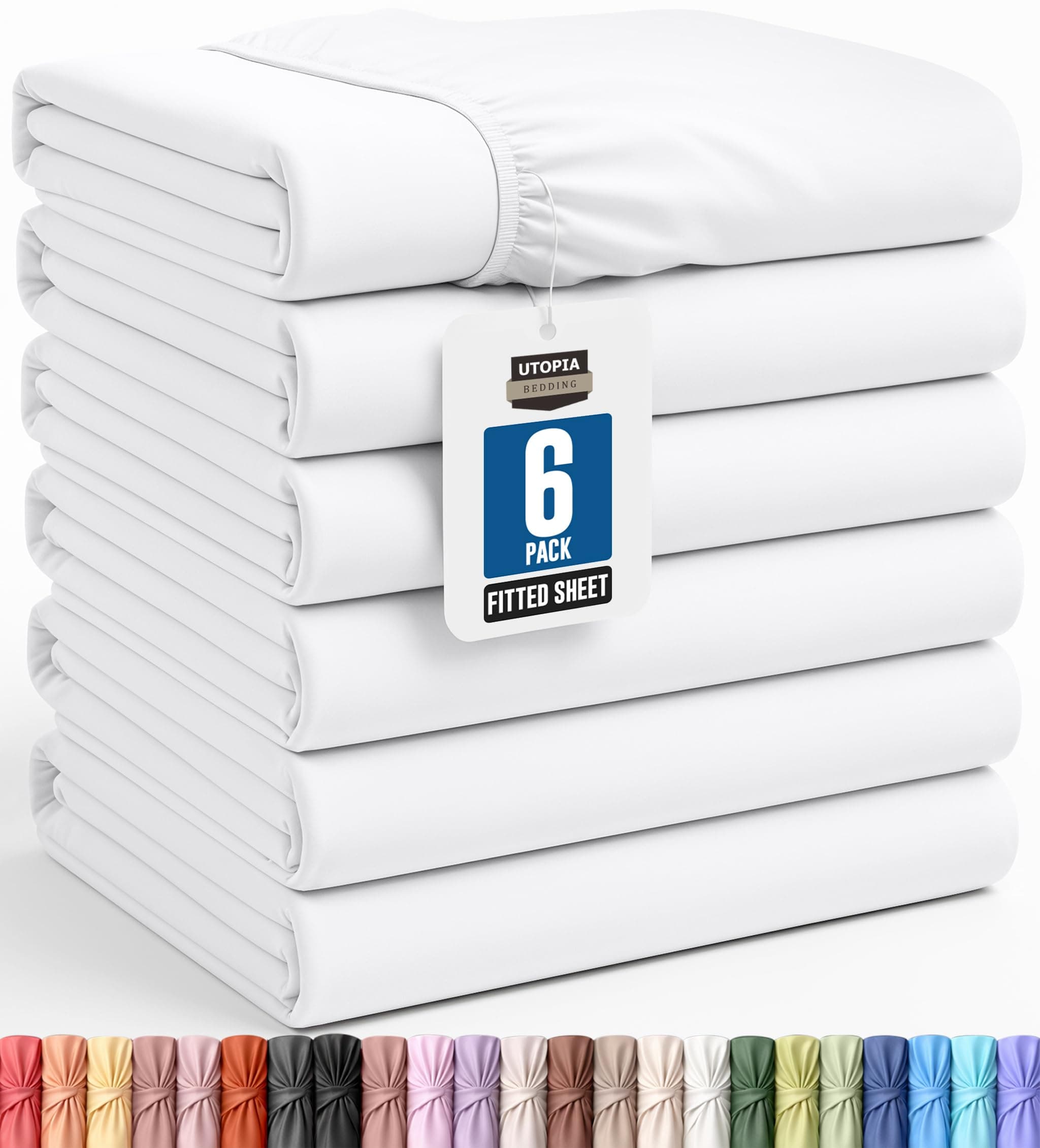 Utopia Bedding Twin Fitted Sheets - Bulk Pack of 6 Bottom Sheets - Soft Brushed Microfiber - Deep Pockets - Shrinkage & Fade Resistant - Easy Care (White)