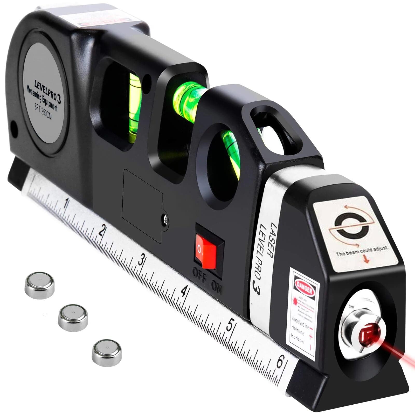 4 in 1 Laser Level - Multi-Purpose Lazer Level Tool Kit with Retractable Double Sided Measuring Tape, Level Ruler and Laser Level - Laser Spirit Level Measure Upto Horizontal 180° Vertical 90°, 45°