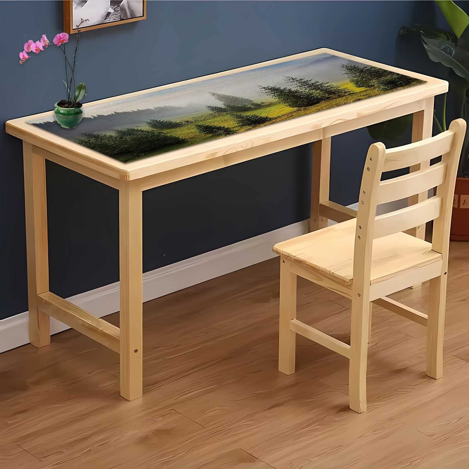 Leather Extended Mousepad Desk Mat, Forest Waterproof Dual Side Writing Desk blotter for Office Desk Decor (White Green, W47.2 x L23.6)