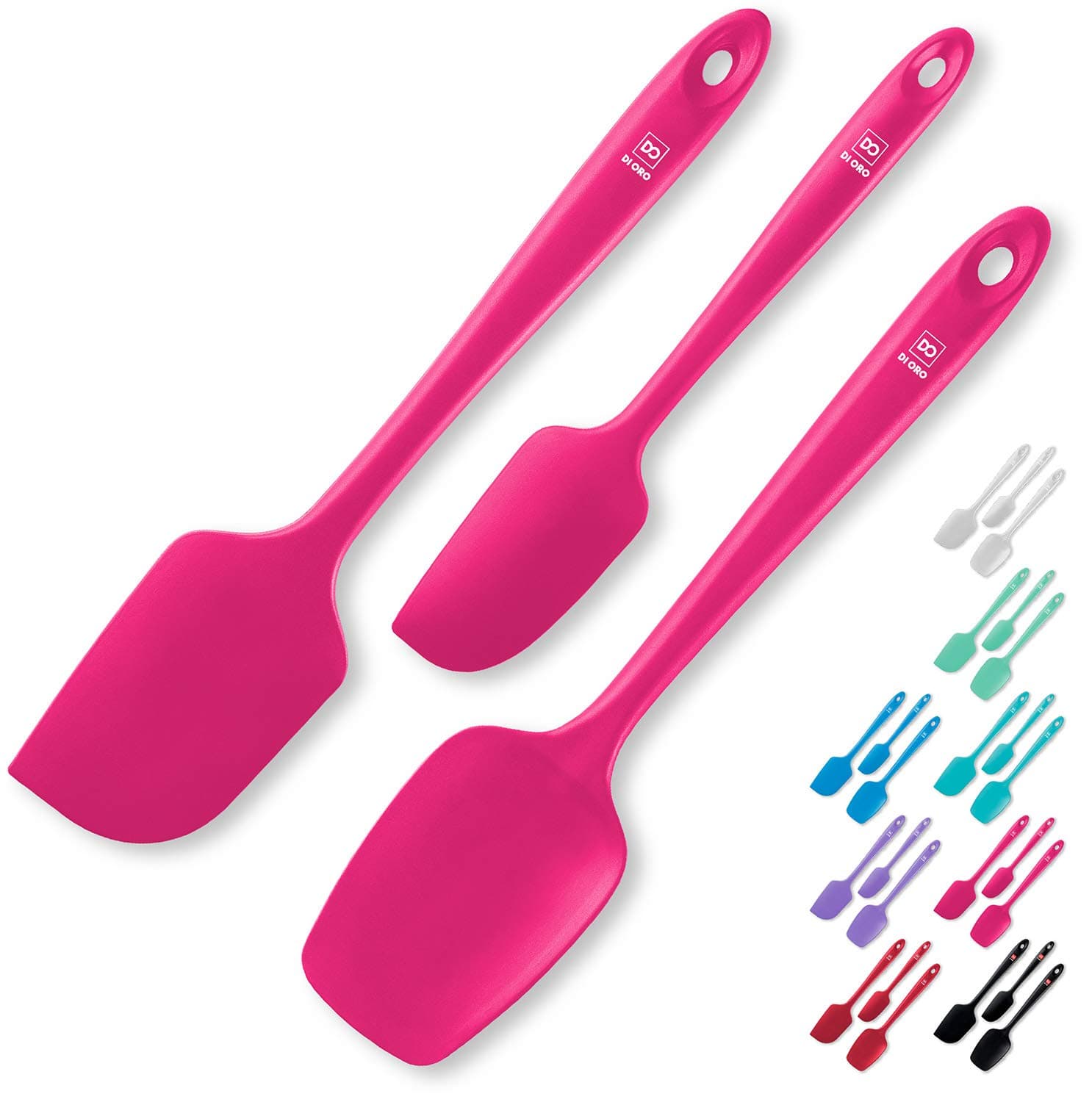 DI ORO Silicone Spatula Set - Rubber Kitchen Spatulas for Baking, Cooking, & Mixing - 600°F Heat-Resistant & BPA Free Silicone Scraper Spatulas for Nonstick Cookware - Dishwasher Safe (3pc, Magenta)