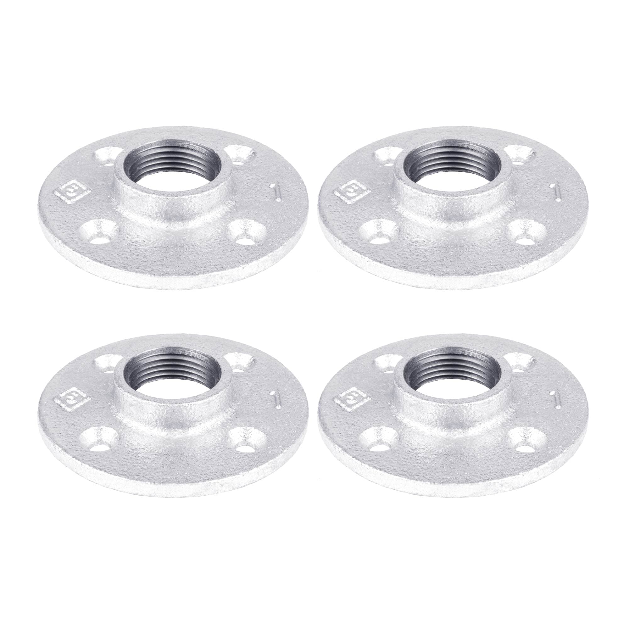 PIPE DECOR1 in. Floor Flange, Authentic Galvanized Malleable Iron, 4 Pack, for DIY Pipe Shelving and Furniture Building
