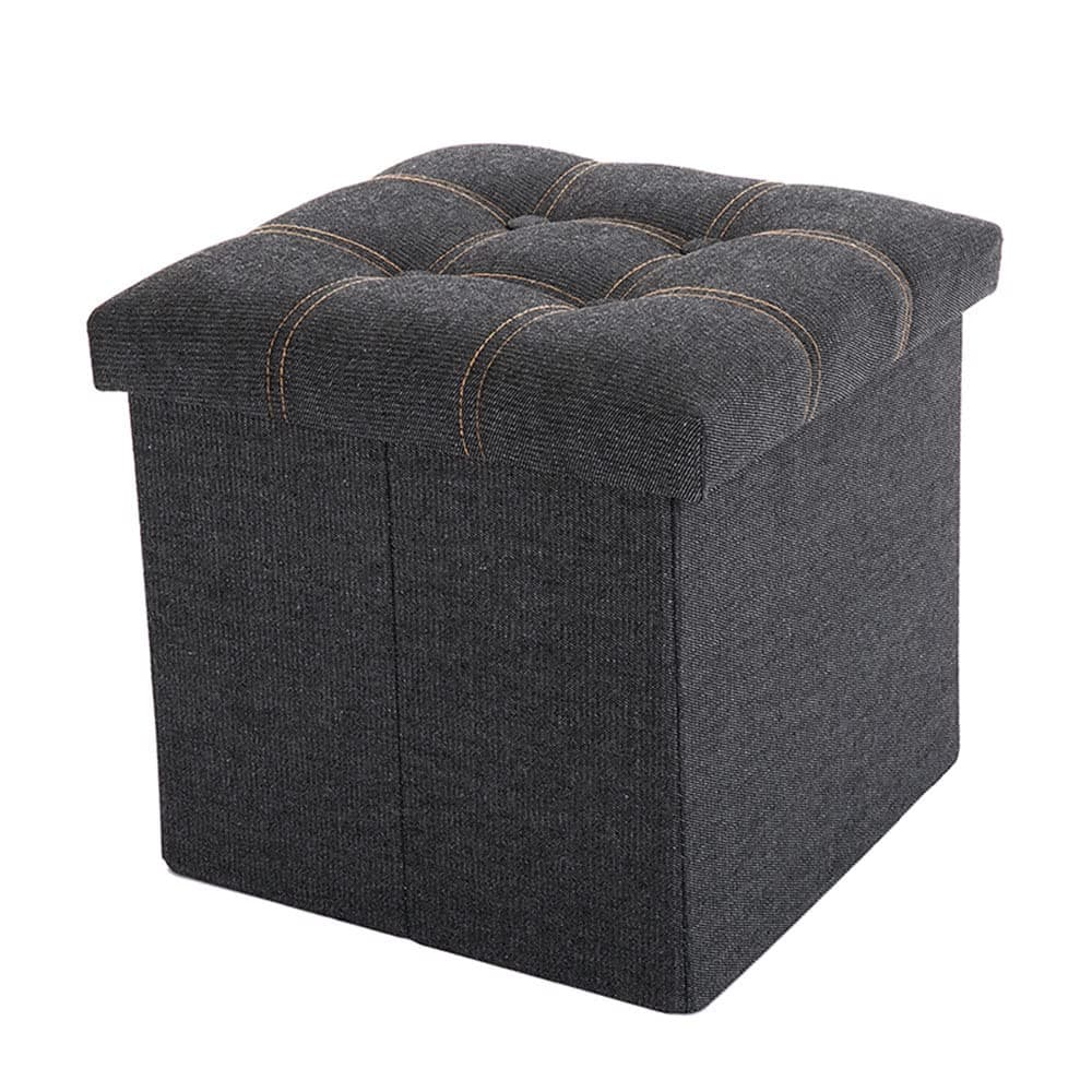 TKAS Folding Cube Storage Ottoman, Savings Square Storage for Bedroom and Hallway, Versatile Space-Saving Storage Box with Storage Chest Footrest Padded Seat (Black)