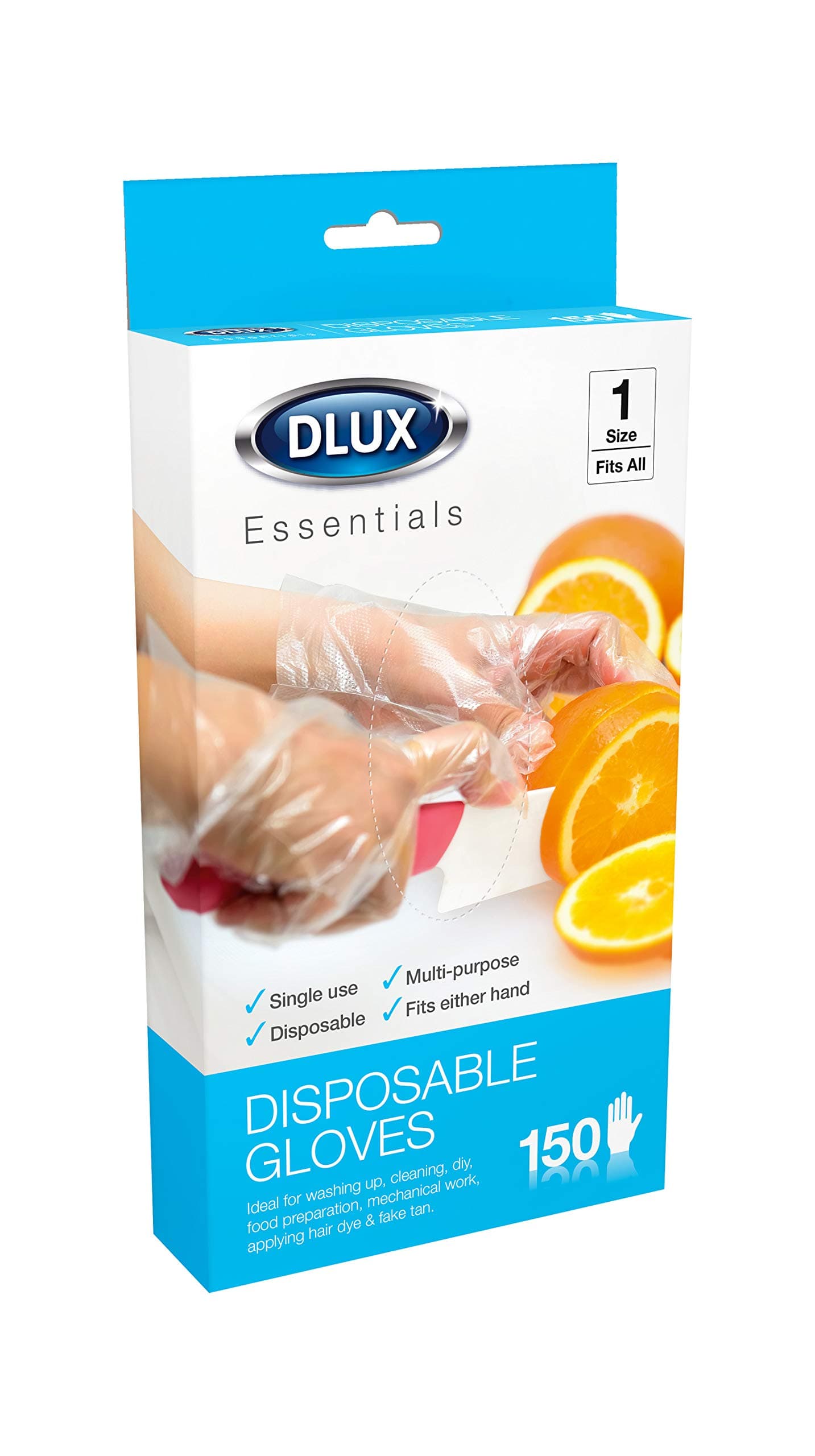 DLux 300 Disposable Clear Gloves Polythene Multi-Purpose Lightweight Plastic 2 x 150 Boxed
