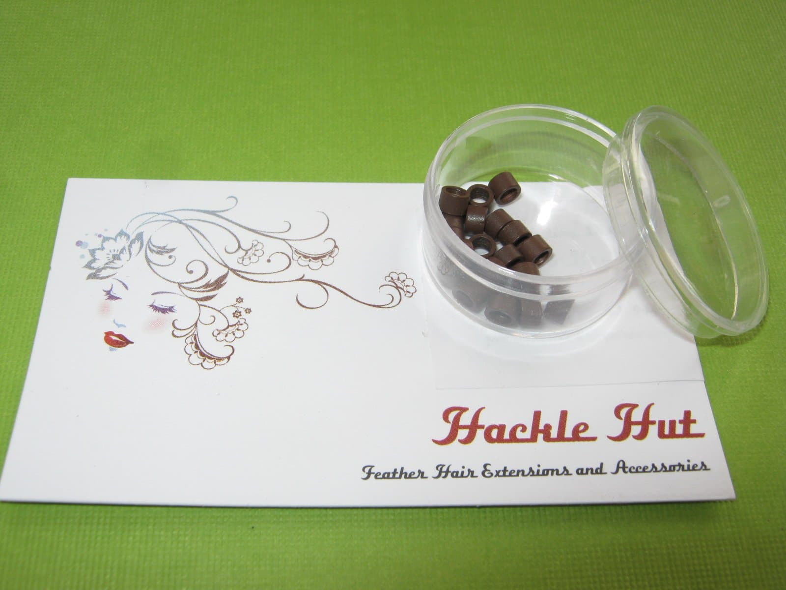 20 pack of dark brown Micro link crimp beads with storage dish for hair feather extensions