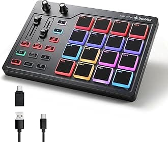 Donner MIDI Pad Beat Maker Machine Professional, Drum Machine with 16 Beat Pads, 2 Assignable Fader & Knobs and Music Production Software, USB MIDI Controller with 40 Free Courses, STARRYPAD