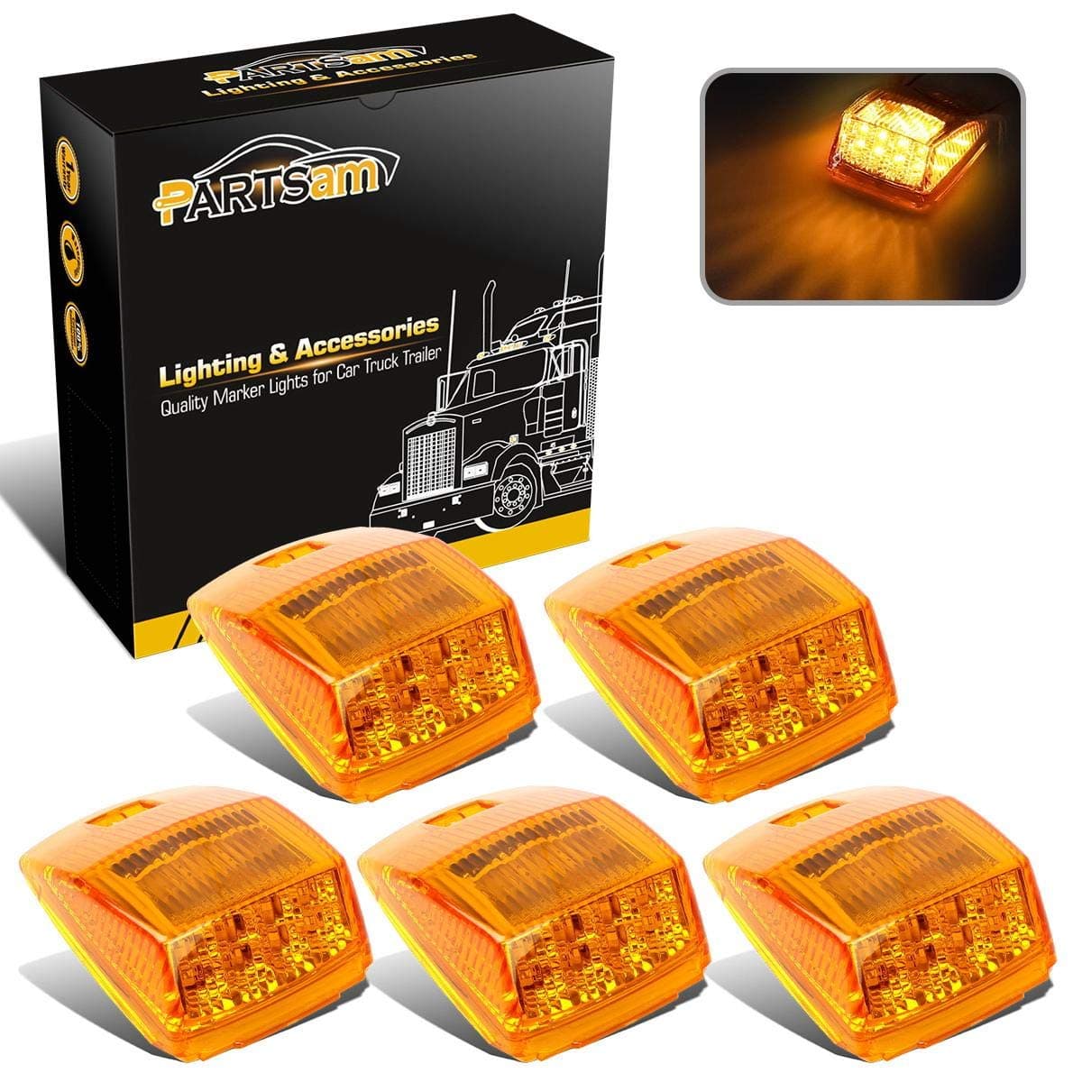 5xBright Amber 17 LED Cab marker Top Clearance Light Universal for Truck Trailer