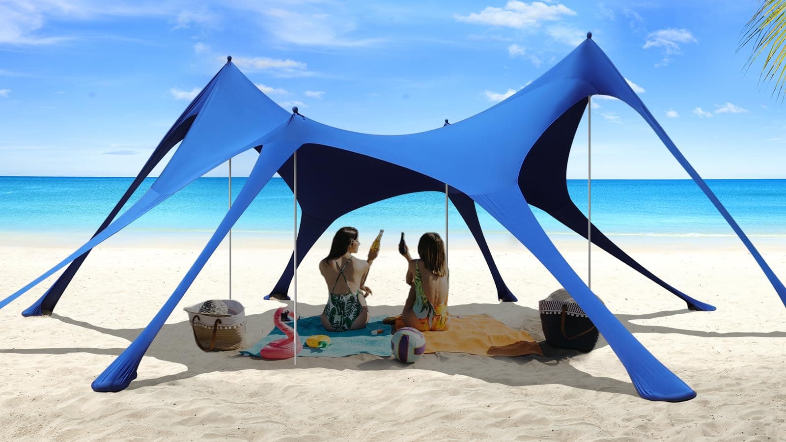 YUSING Beach Tent, 20 x 13ft Beach Canopy UPF50+ UV Protection Tent Sun Shade with 8 Sandbags, Beach Tent Sun Shelter, 4 Stability Poles for Beach, Backyard,Picnics,Camping