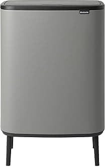 Bo Hi Touch Top Kitchen Trash Can with Dual Compartments & Raised Legs | Mineral Concrete Gray | 2 x 8 Gal Inner Buckets | Soft-Close, Light Touch Opening, Stay-Open Lid | + Trash Bags