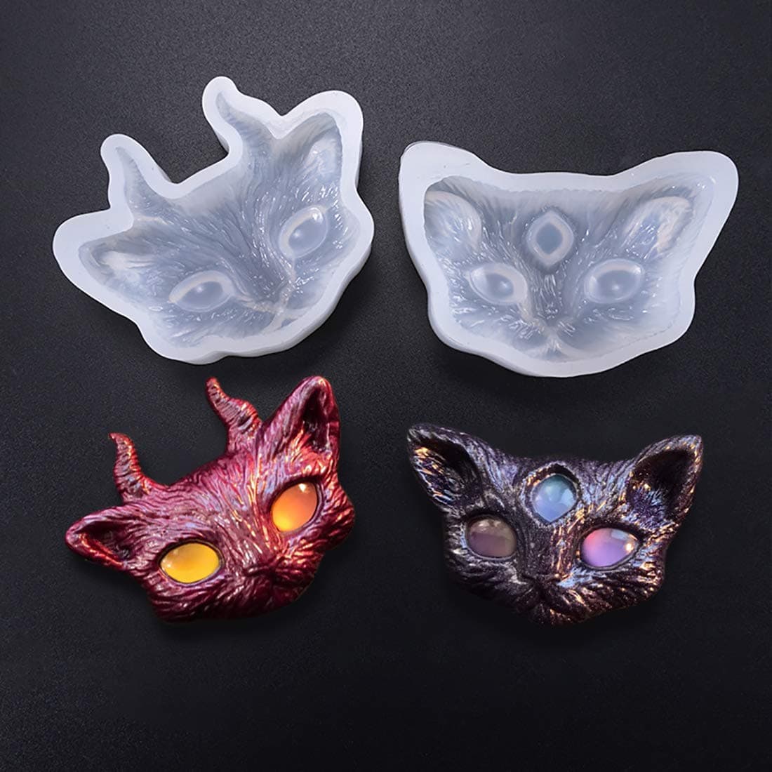 FineInno 2Pcs 3D Devil Cat Face Resin Molds,Kitten Head Silicone Molds,Horned Animal Casting Mold for Epoxy Resin,Clay, Soap, Candle, Jewelry Making