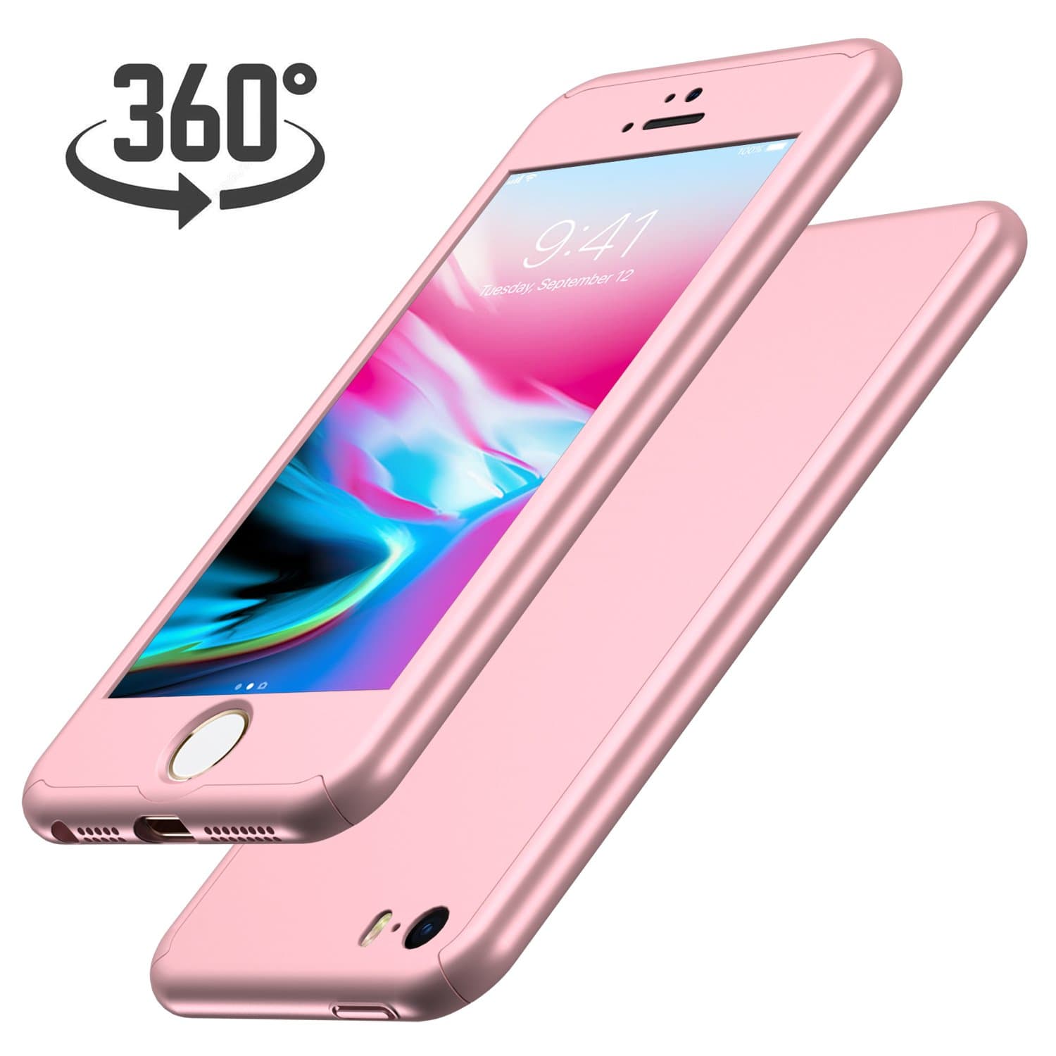 Luckydeer iPhone SE Case with Tempered Glass Screen Protector, iPhone 5 Case 360 Degree Protection Hard PC Ultra Thin Slim Full Body Lightweight iPhone 5S Case Rose Gold - 4.0inch (Rose Gold)