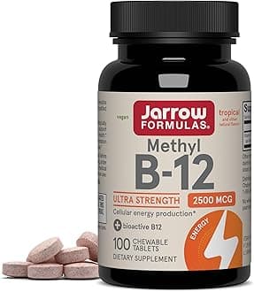 Ultra Strength Methyl B-12 2500mcg, Dietary Supplement for Cellular Energy Production and Brain Health Support, 100 Tropical-Flavored Chewable Tablets, 100 Day Supply