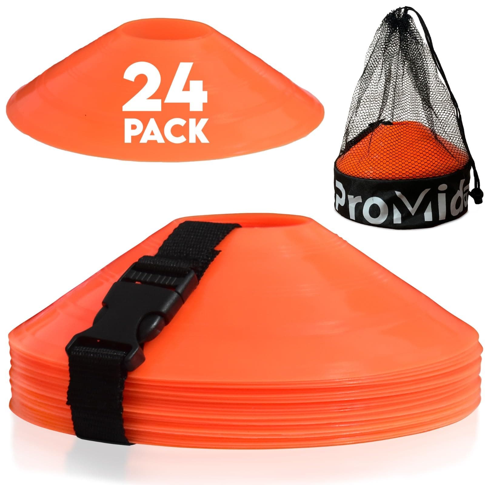 Soccer Cones for Training - with Mesh Bag & Strap - Flexible & Heavy Duty - Best for Football, Basketball & Running Drills - Premium Quality Soccer Training Cones Sports (Avalaible in 24 & 50 PCs)