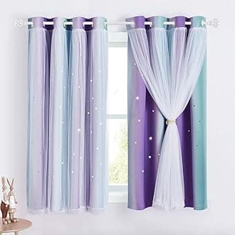 NICETOWN Star Blackout Curtains with Nets - Decorative Cut Our Star Panels with Eyelets for Room Darken Nursery Window Panels for Kids' Room/Bedroom, 2 Panels, W34 x L63 Inch (86x160 cm), Purple Blue