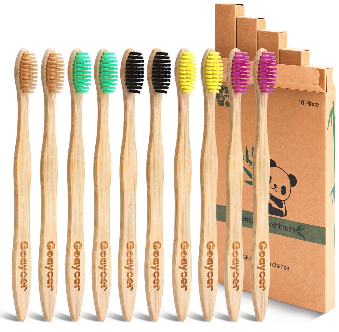Eco Friendly Bamboo Toothbrush, 10Pack Medium Firm Bristles Biodegradable Bulk Wooden Toothbrushes