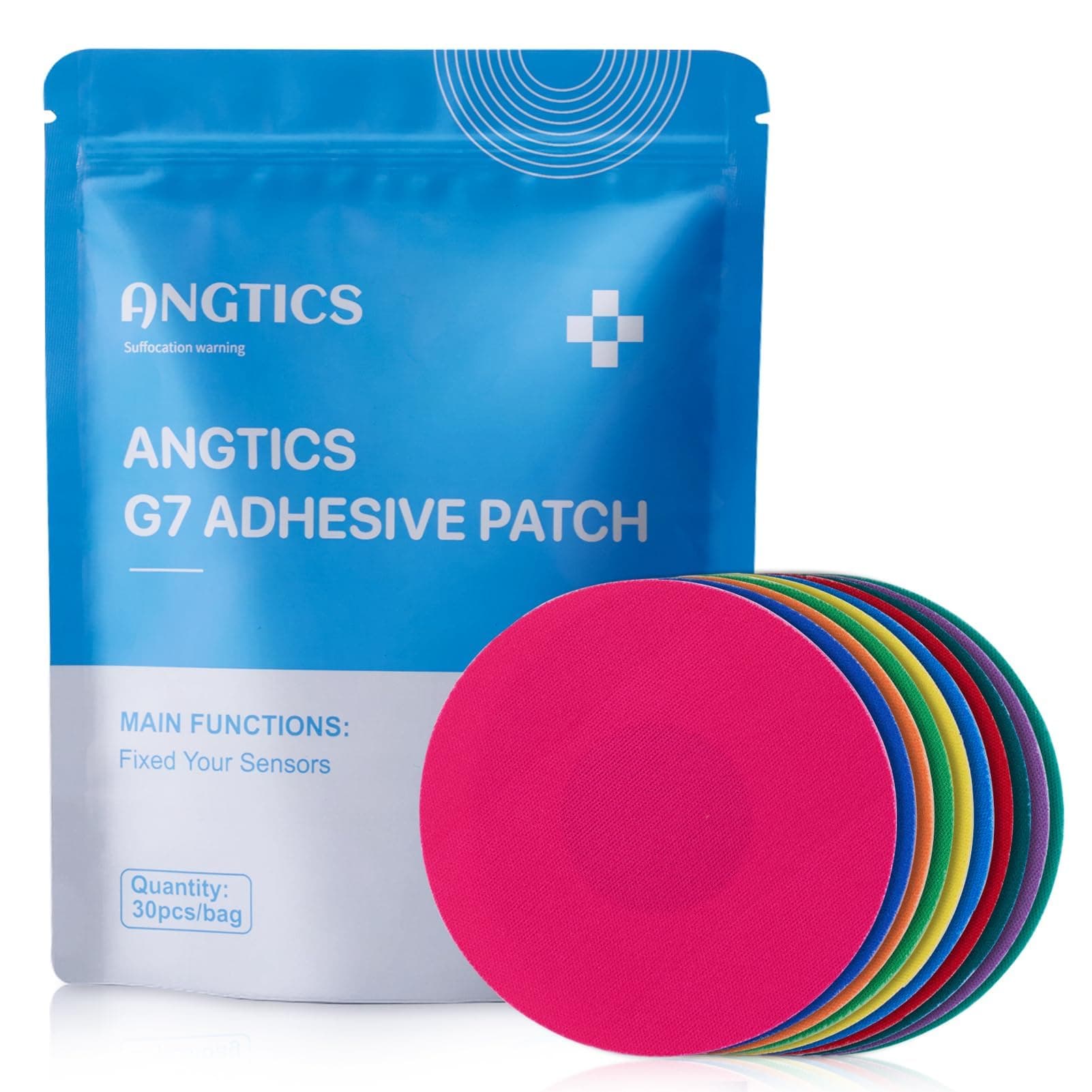 ANGTICS Dexcom G7 Adhesive Patches, 30 Pack, Waterproof and High Viscosity, Stelo Full Covers Cgm Bandage, Lasts Over 10 Days, Breathable, Latex Free, Sensor Not Included (Mult