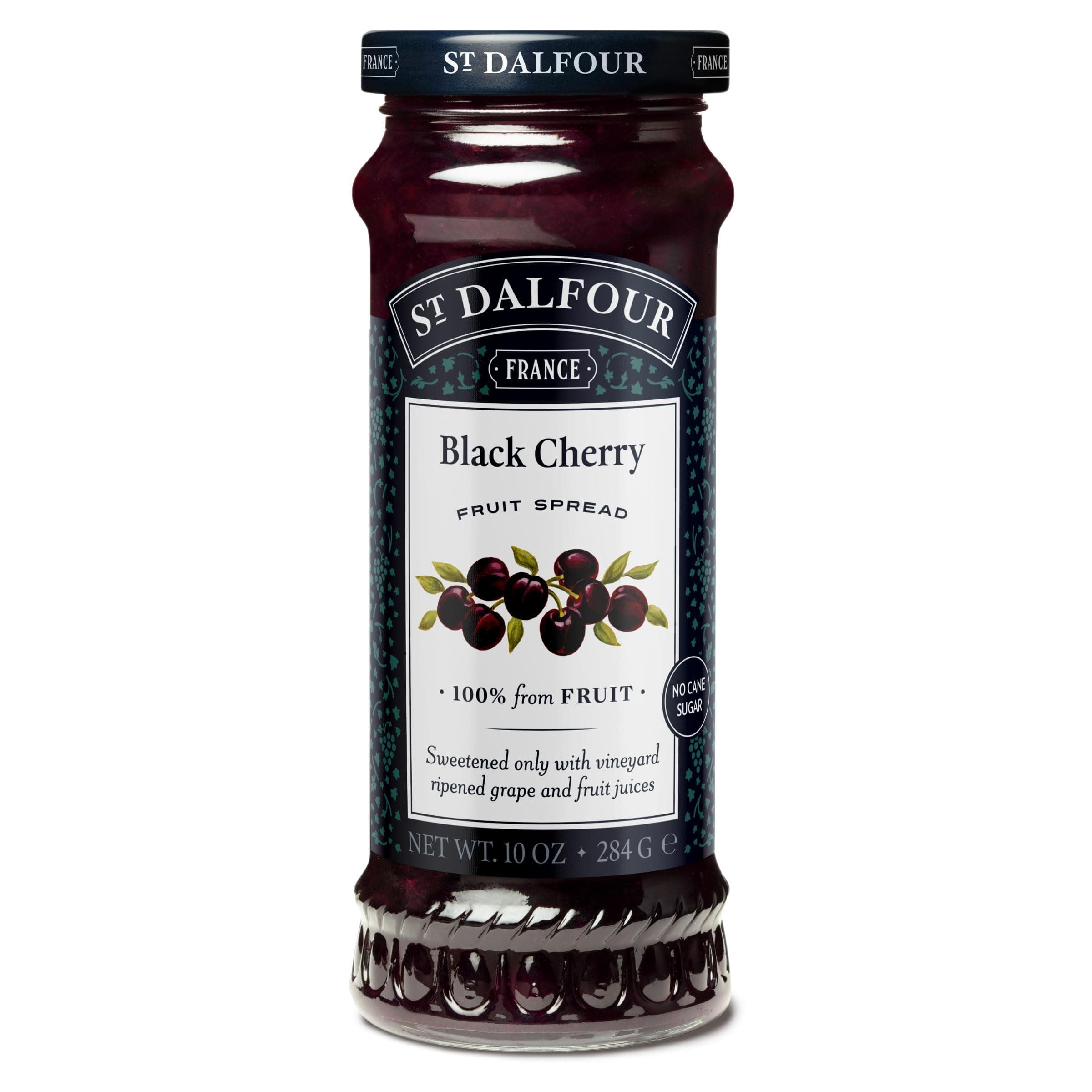 St Dalfour Black Cherry Fruit Spread 284 g | No Added Sugar | 100% from Fruit | No Added Preservatives, Colours, Flavors or Sweeteners | No Corn Syrup | Traditional French Recipe