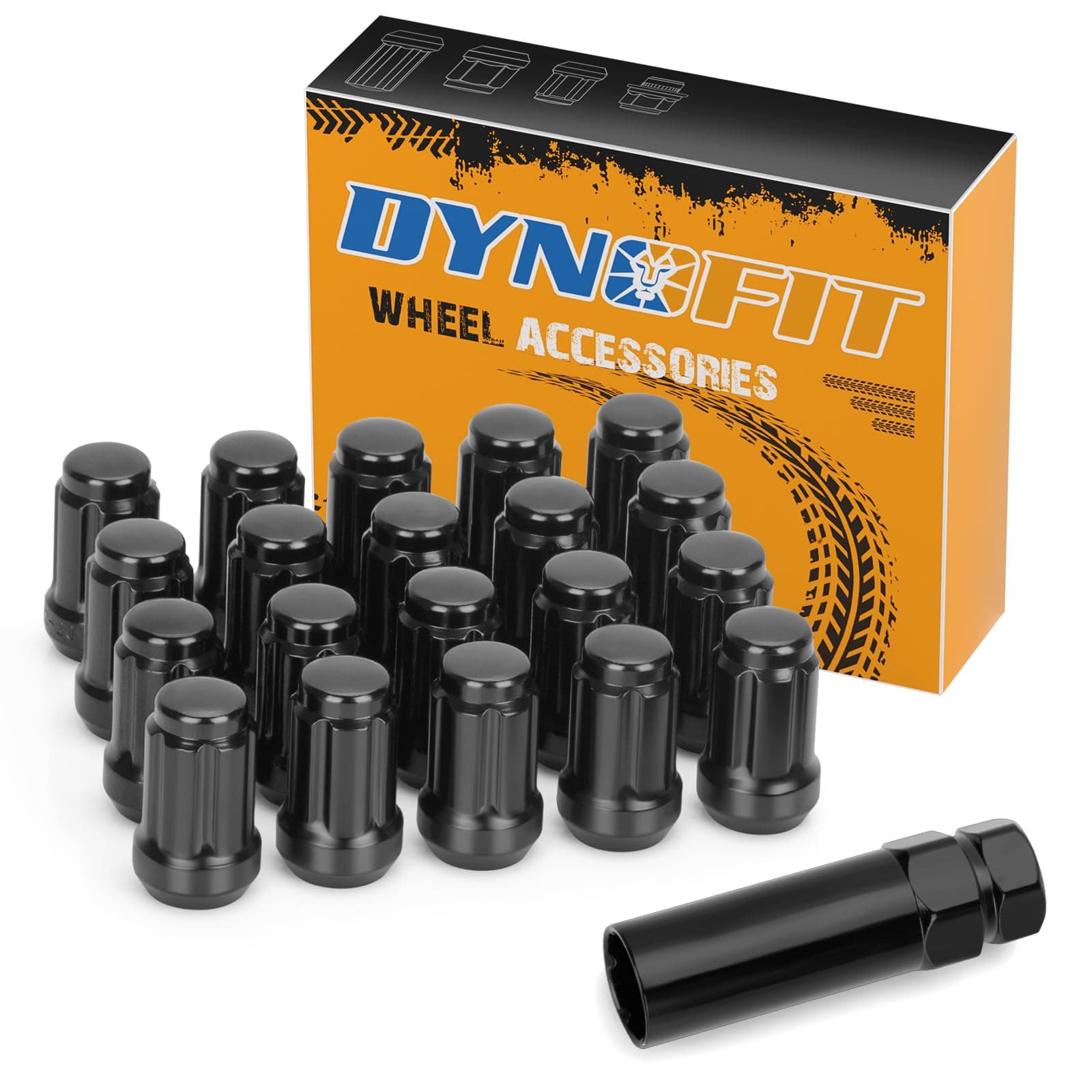 Dynofit 1/2-20 Lug Nuts Compatiable with Jeep Ford Dodge 5 Lug Wheel, fit Wrangler Liberty Grand Cherokee Explorer, 20pc Aftermarket Wheel Locking Nut 1.38" H 6 Spline Closed End Tuner Nut with 1 Key