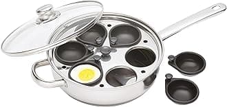 KitchenCraft Egg Poacher Pan with Non Stick, Induction Safe, Stainless Steel, Fits 6 Eggs, 26 cm (1''), Silver