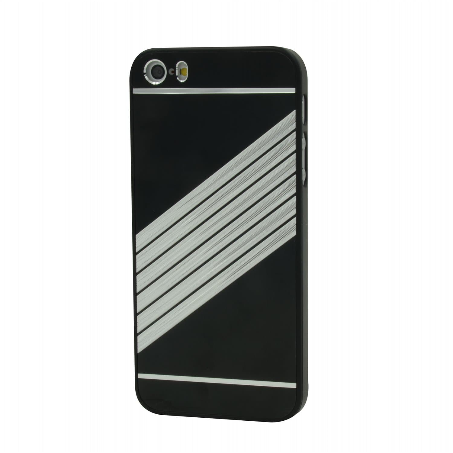 iPhone 5 Case,iPhone 5S Case,ChengYung[TM] Aluminum + PC Diagonal Strips Pattern Hard Metal Case Cover for iPhone 5/5S (Not match iPhone 5C) - Black