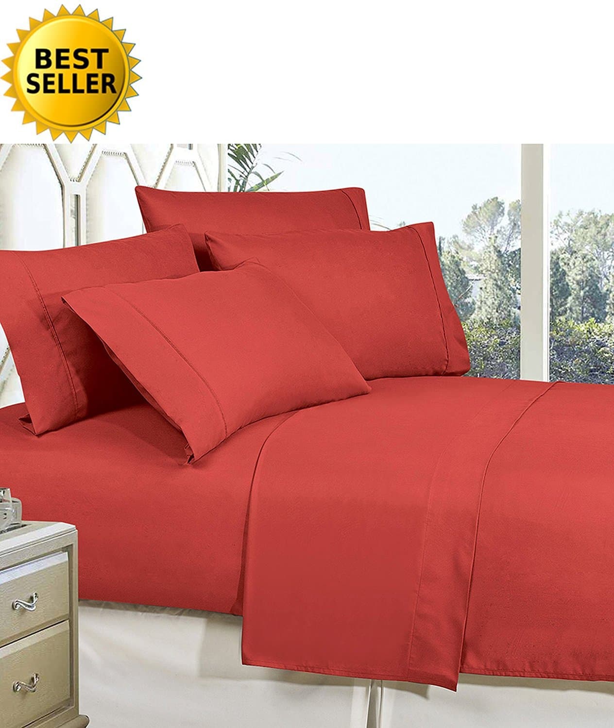 CELINE LINENBest, Softest, Coziest Bed Sheets Ever! 1800 Thread Count Egyptian Quality Wrinkle-Resistant 4-Piece Sheet Set with Deep Pockets 100% HypoAllergenic, Full Rust