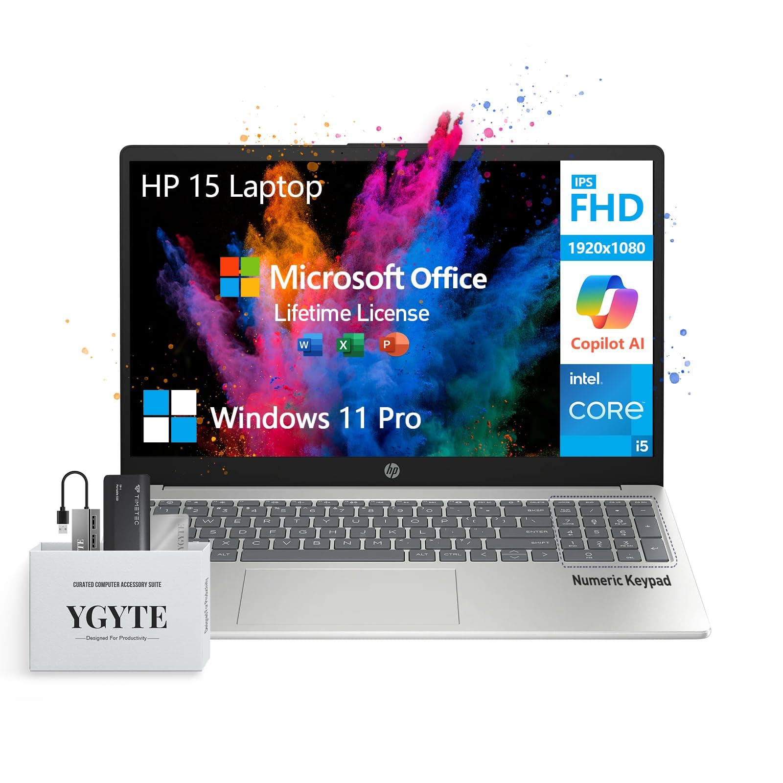 HP 2025 15.6 Laptop Computer,intel 10-Core I5 Lifetime Office,college Students Business FHD, RAM Storage ,windows 11 Pro Copilot Ai,number Pad,usb-C, 1TB Ssd512gb PSSD, 1.5tb, 32GB, 15 Inch