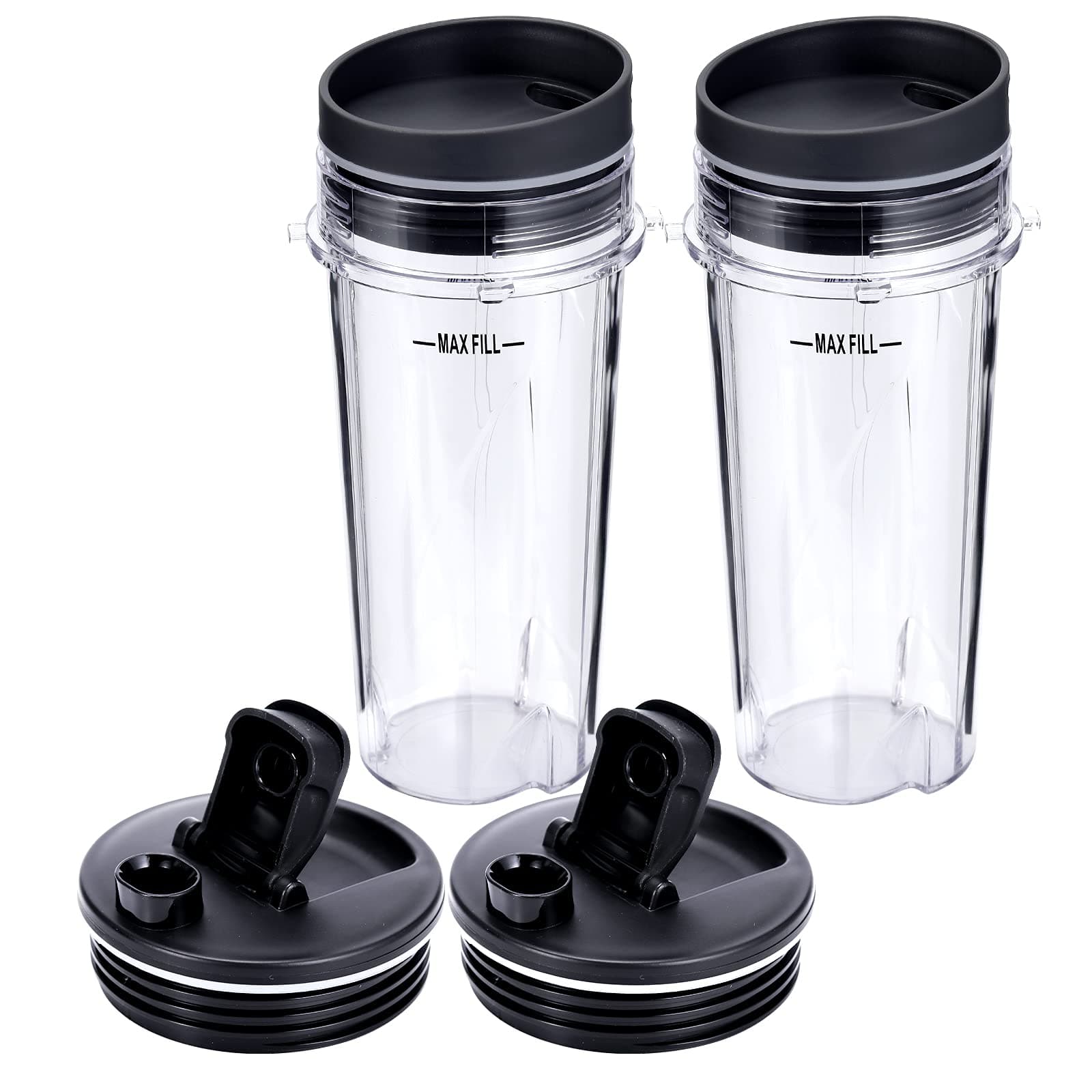 16oz Blender Cup Set 6pcs Replacement Parts Compatible with Ninja Single Serve Cup with Lid and Seal Lid Compatible with Nutri Ninja Series for QB3000 BL770 BL780 BL660 BL740 BL810 Blenders
